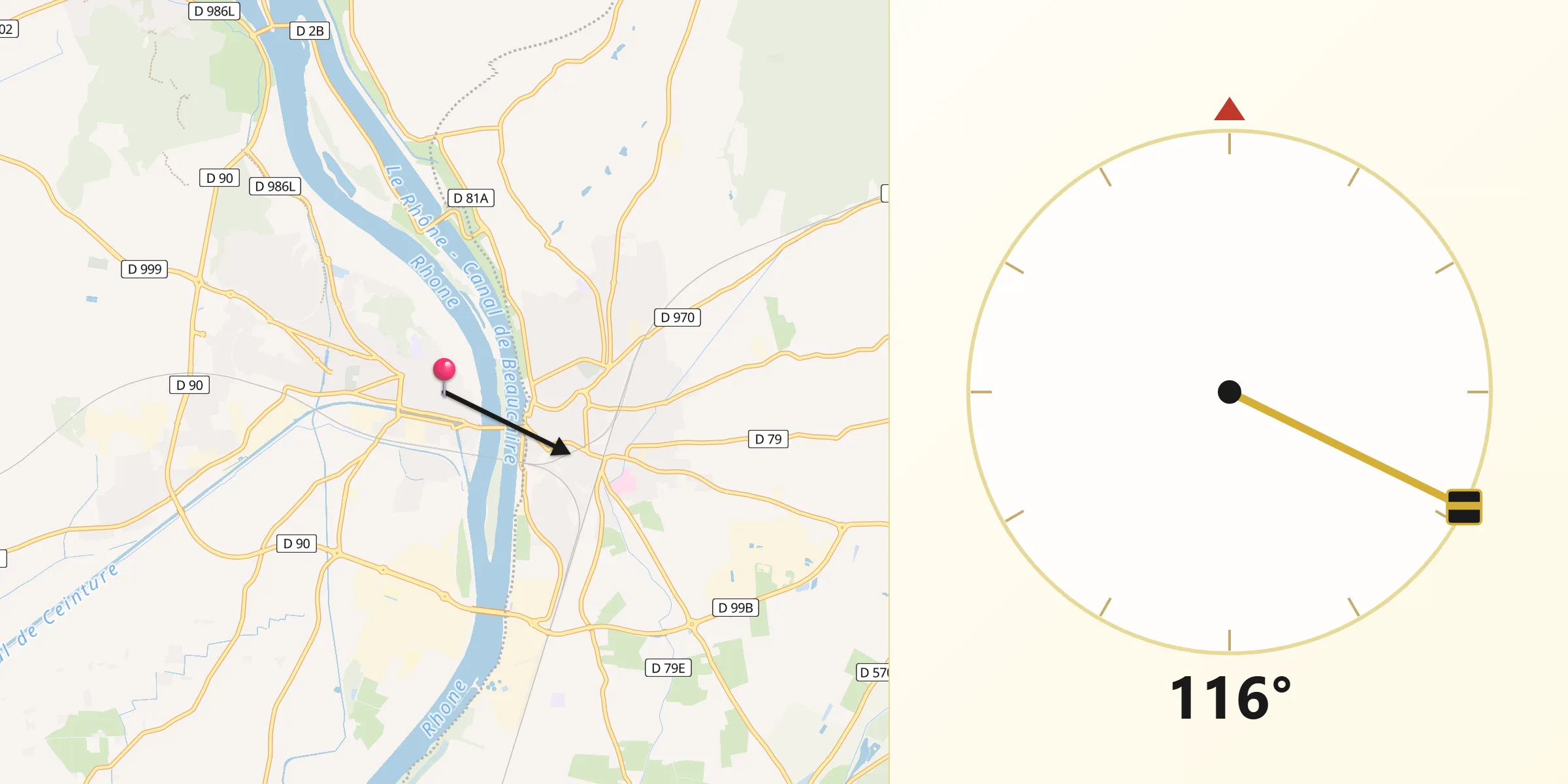 Direction vers la Qibla depuis Beaucaire
