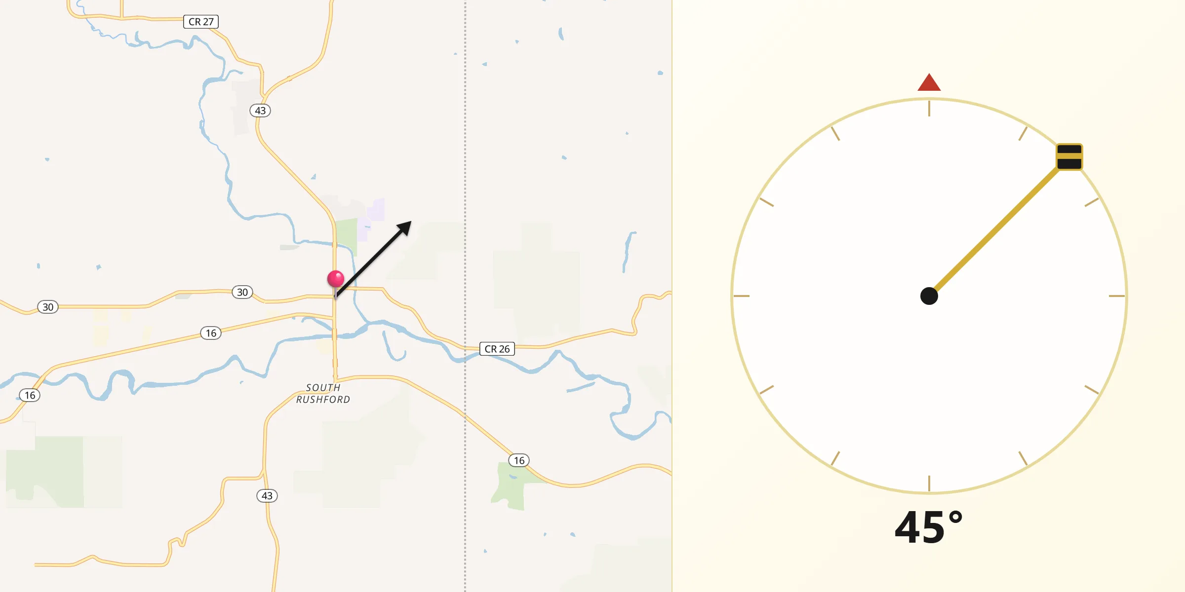 Qibla Direction from Rushford