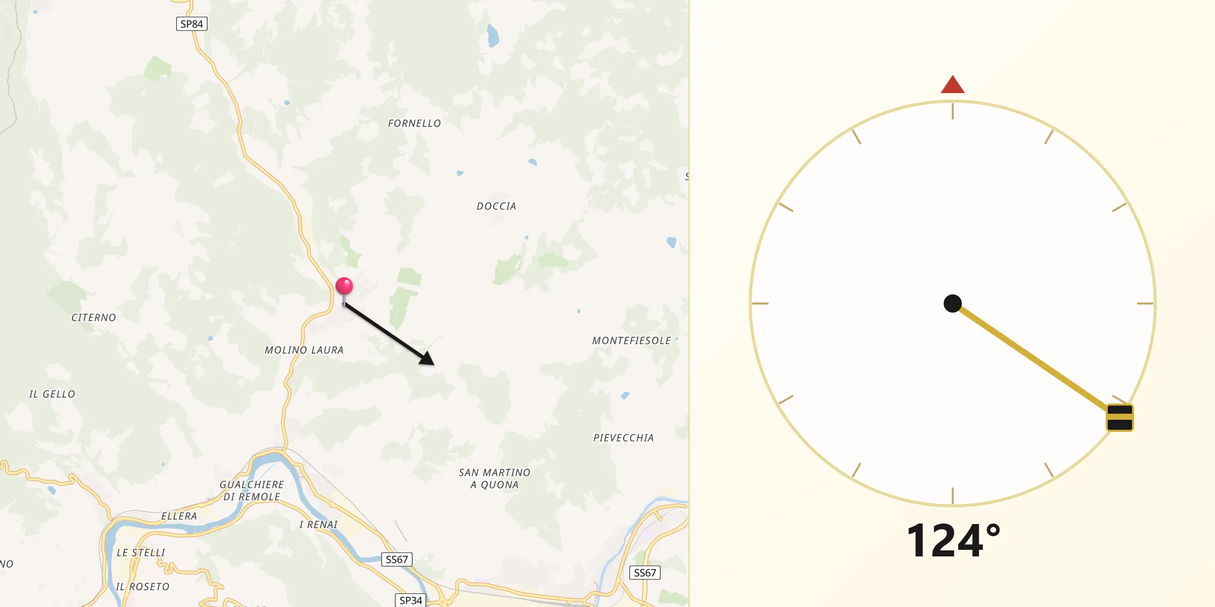Direzione della Qibla da Molino del Piano