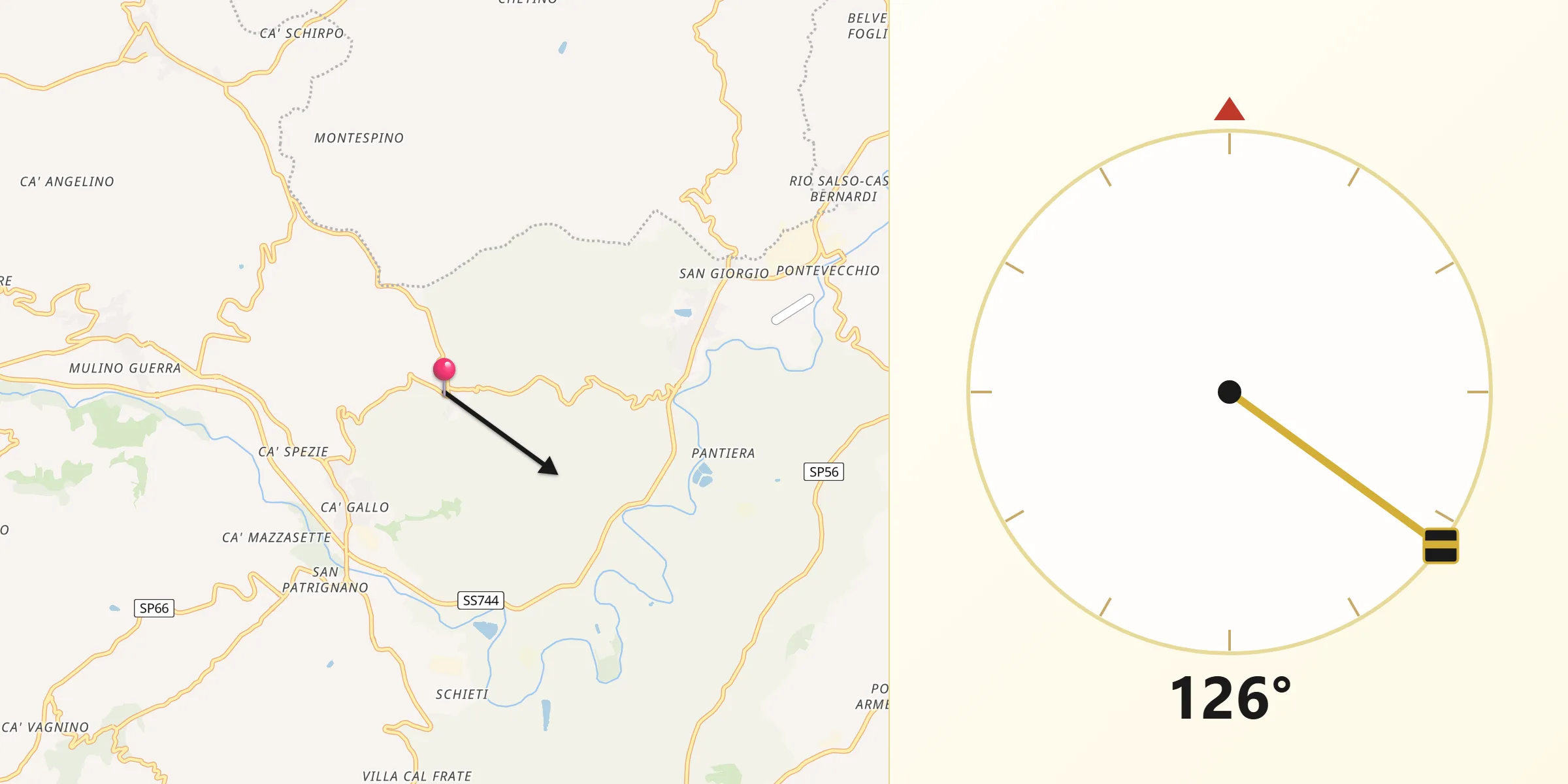 Direzione della Qibla da Montecalvo in Foglia