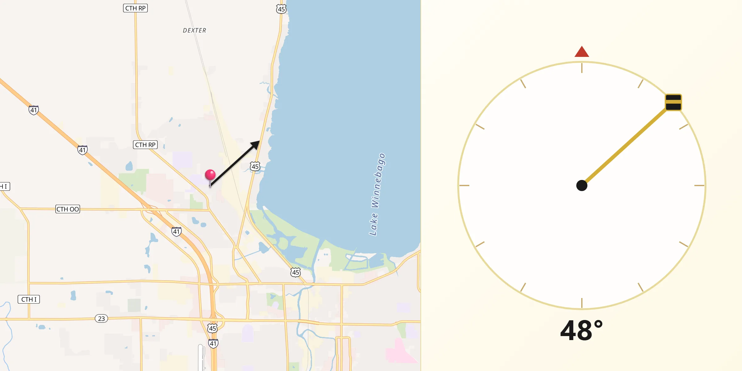 Qibla Direction from North Fond du Lac