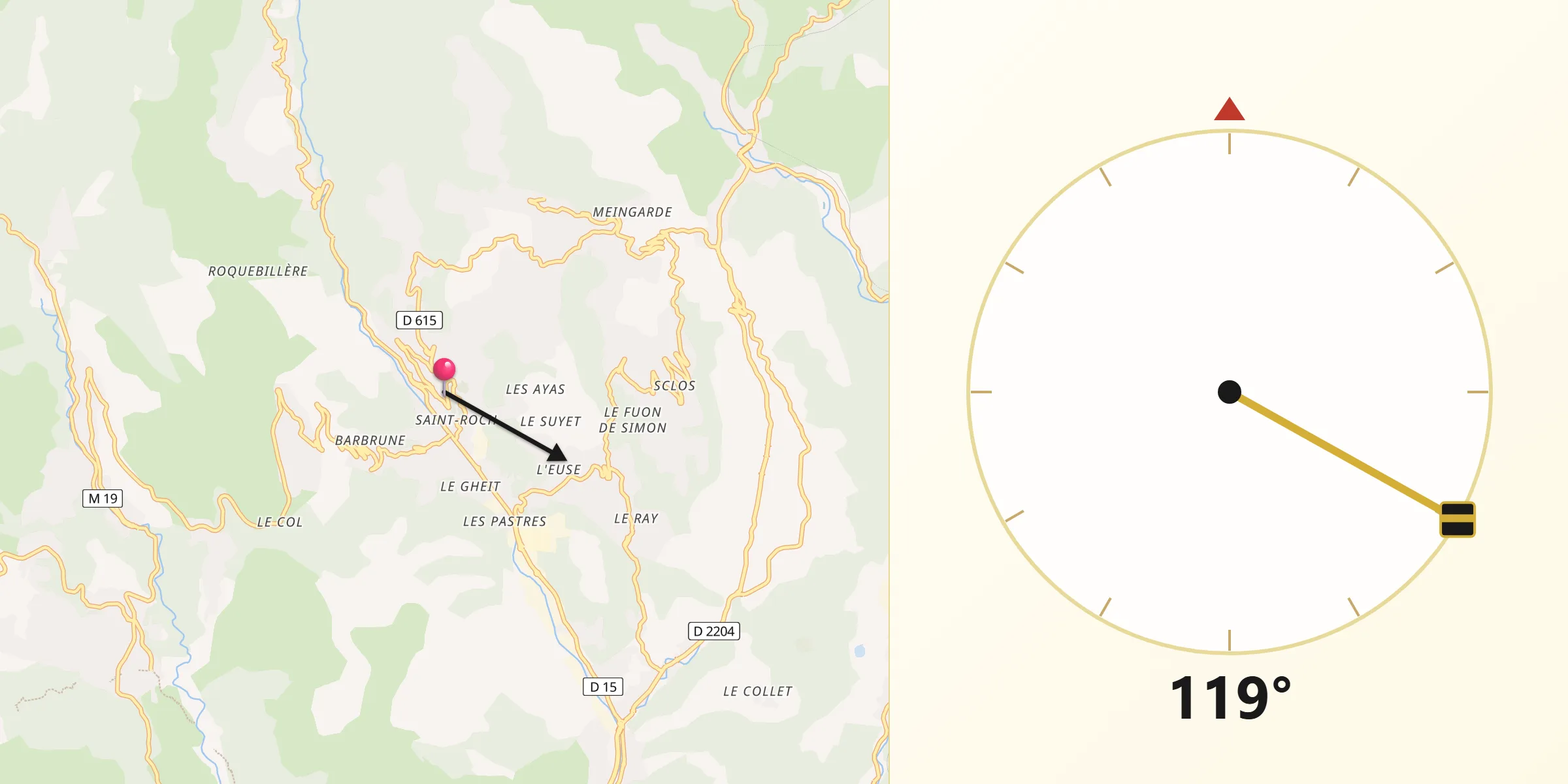 Direction vers la Qibla depuis Contes