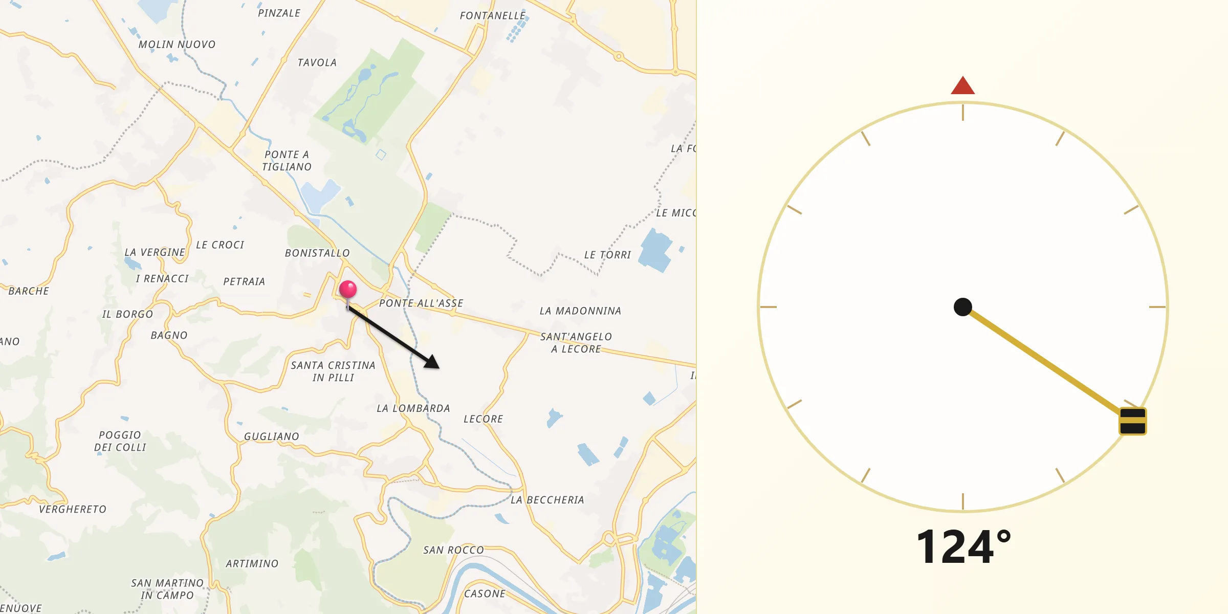 Direzione della Qibla da Poggio A Caiano