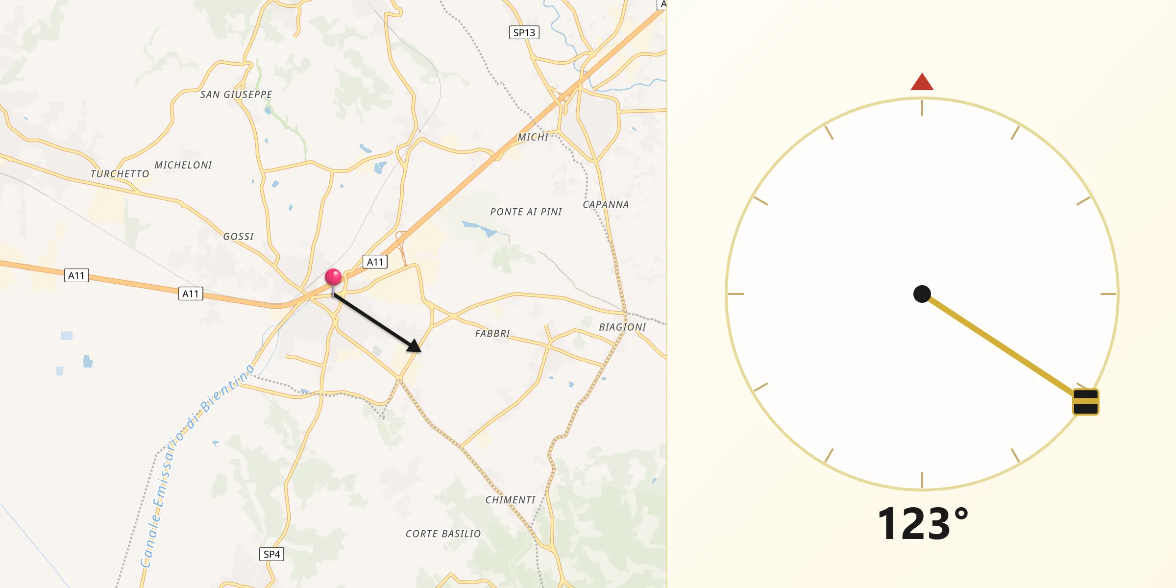 Direzione della Qibla da Altopascio