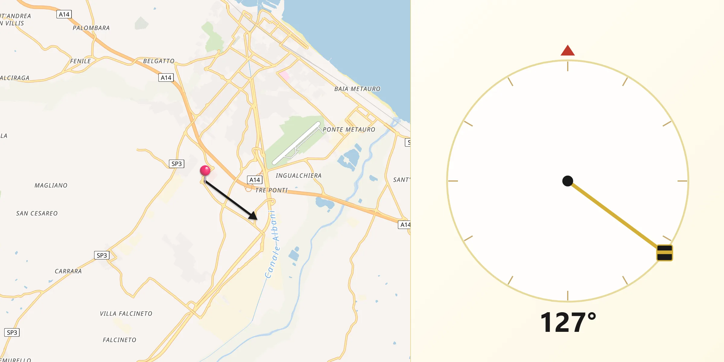 Direzione della Qibla da Rosciano