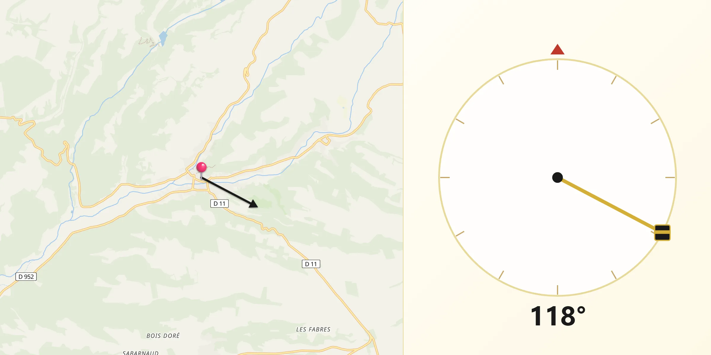 Direction vers la Qibla depuis Riez