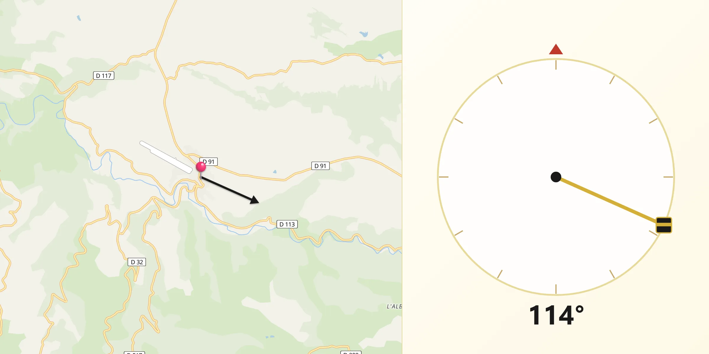Direction vers la Qibla depuis Belmont-sur-Rance