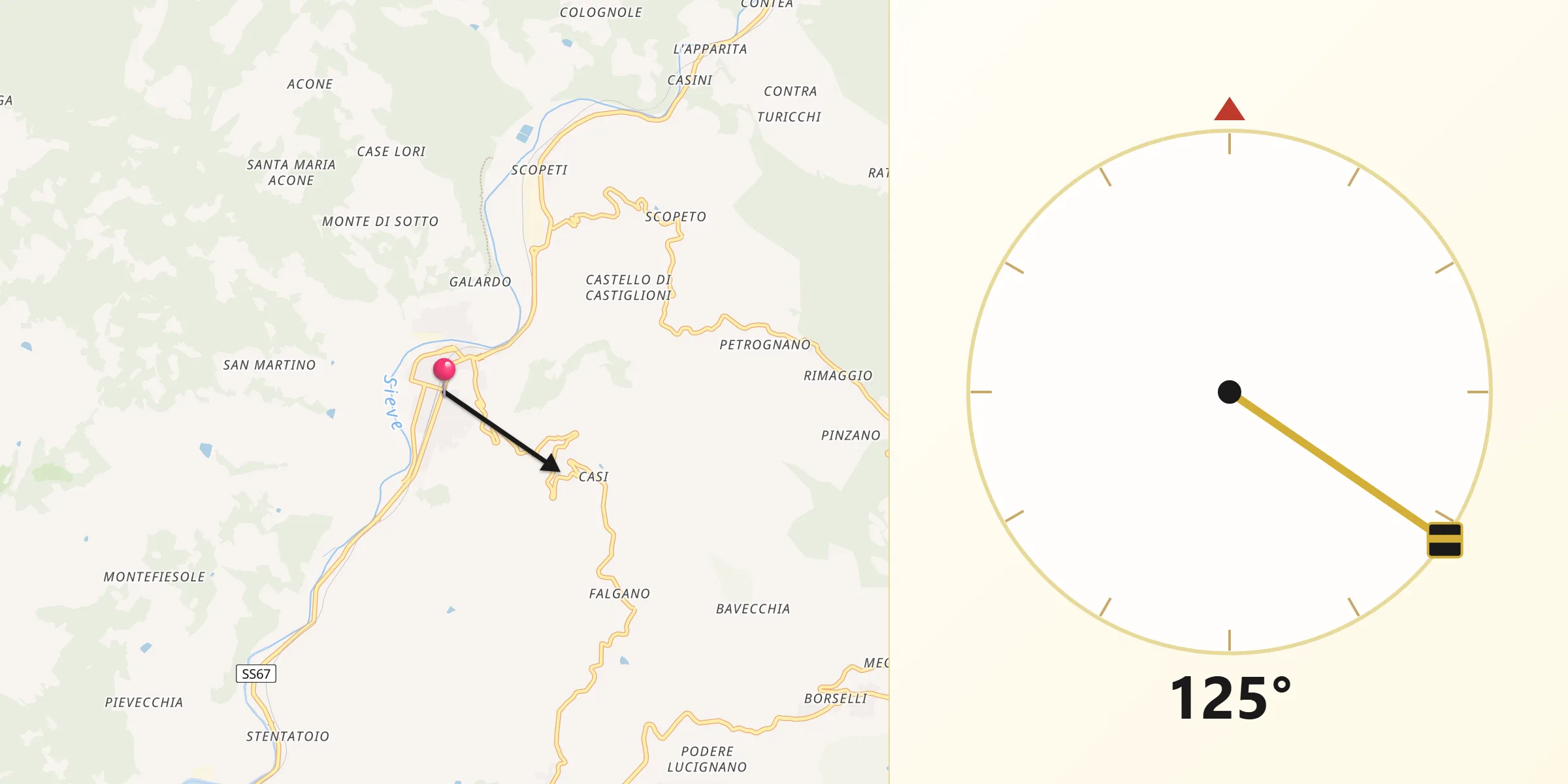 Direzione della Qibla da Rufina