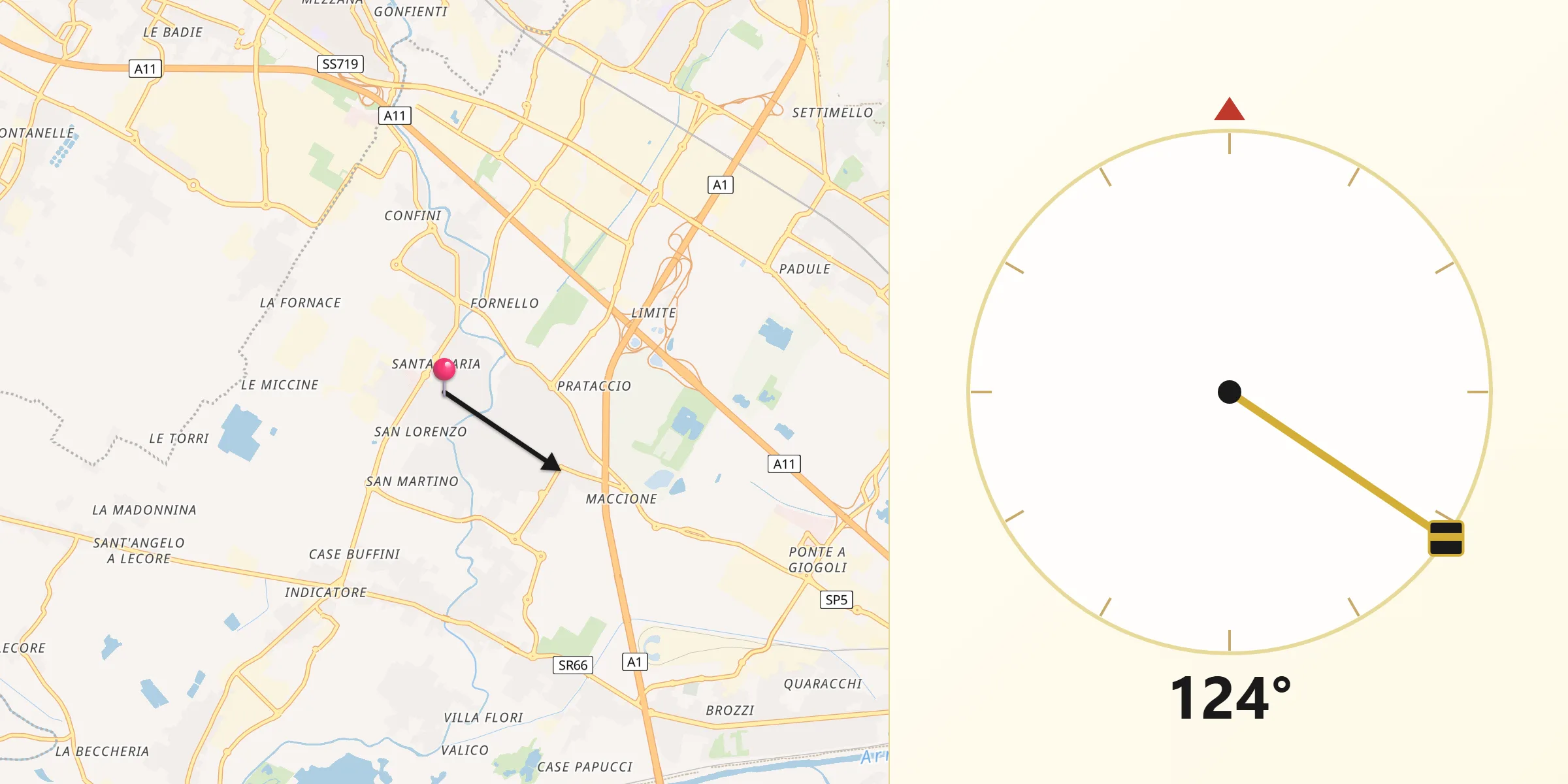 Direzione della Qibla da Campi Bisenzio