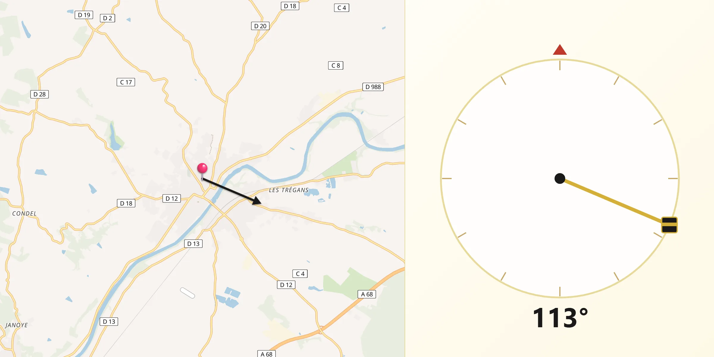 Direction vers la Qibla depuis Rabastens