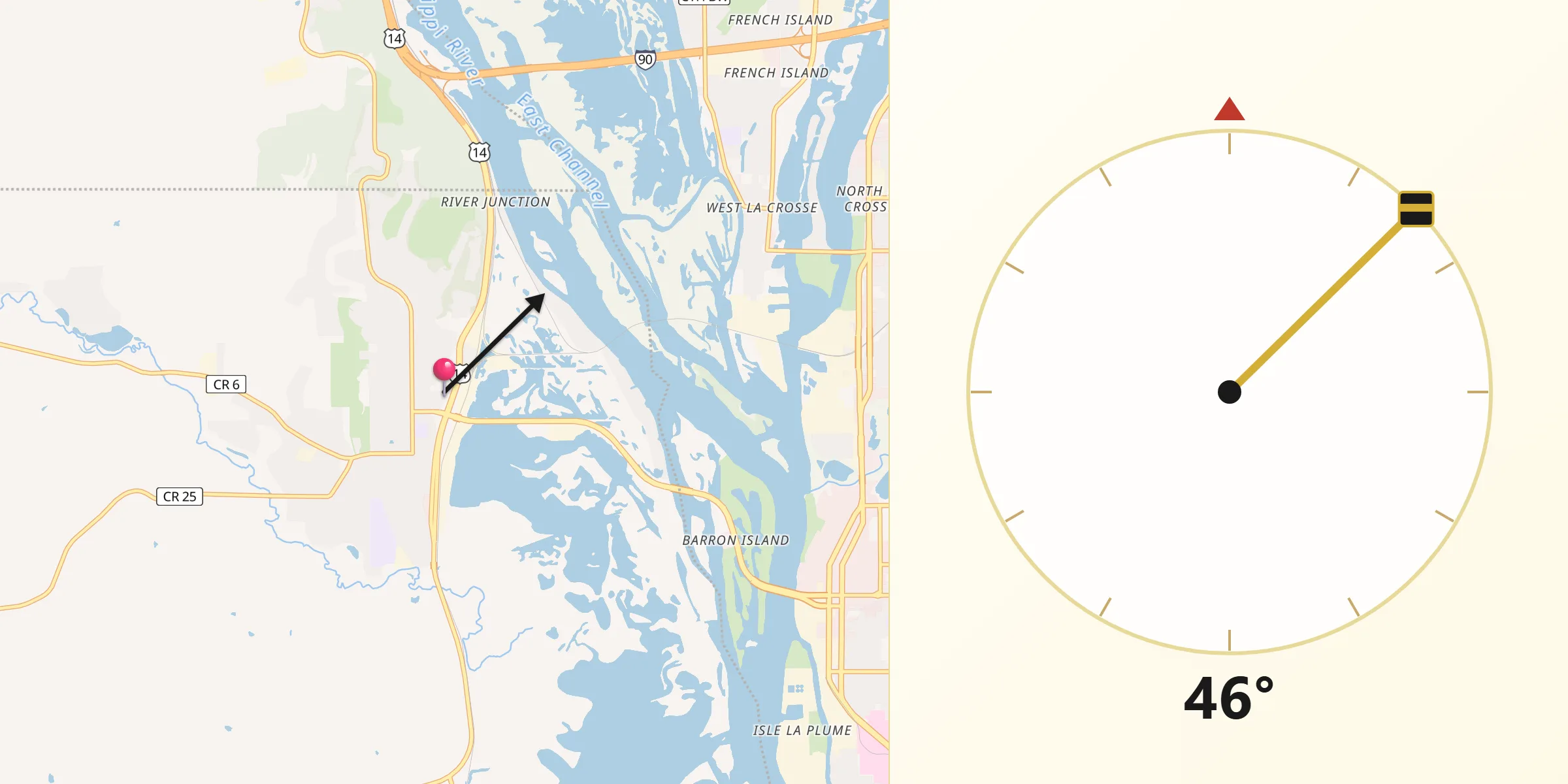 Qibla Direction from La Crescent