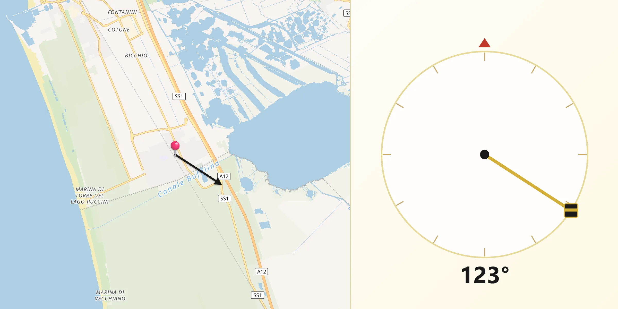 Direzione della Qibla da Torre del Lago Puccini
