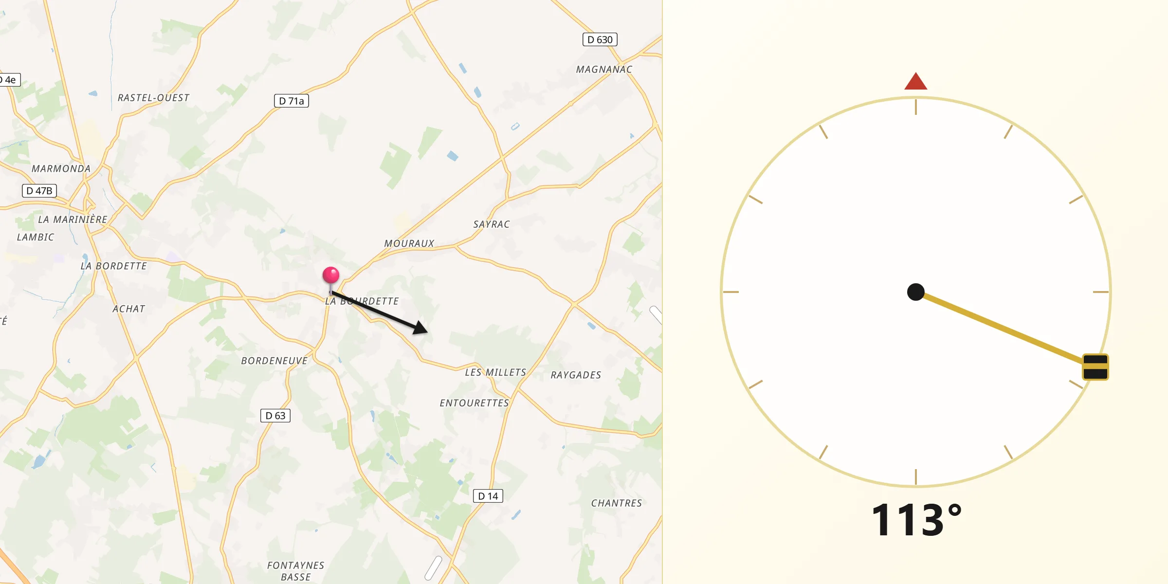 Direction vers la Qibla depuis Villaudric