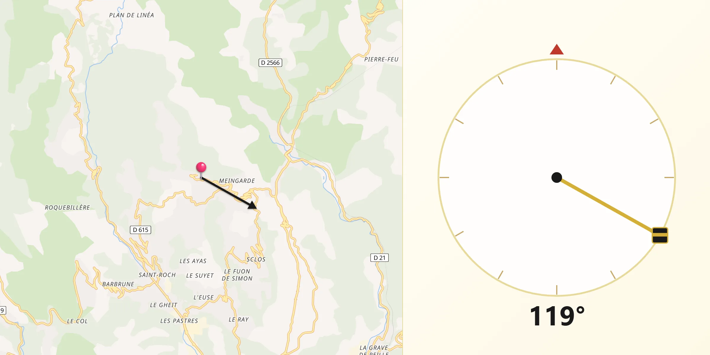 Direction vers la Qibla depuis Berre-les-Alpes