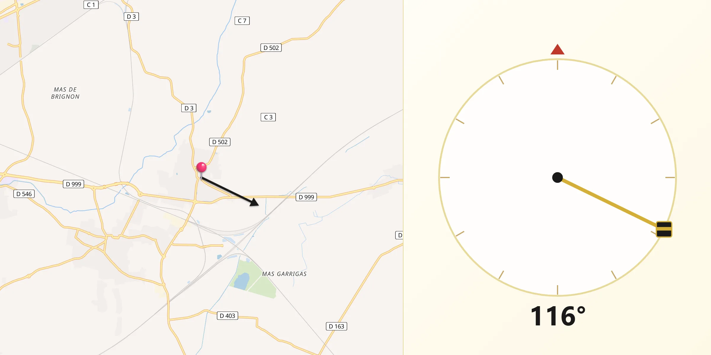 Direction vers la Qibla depuis Redessan