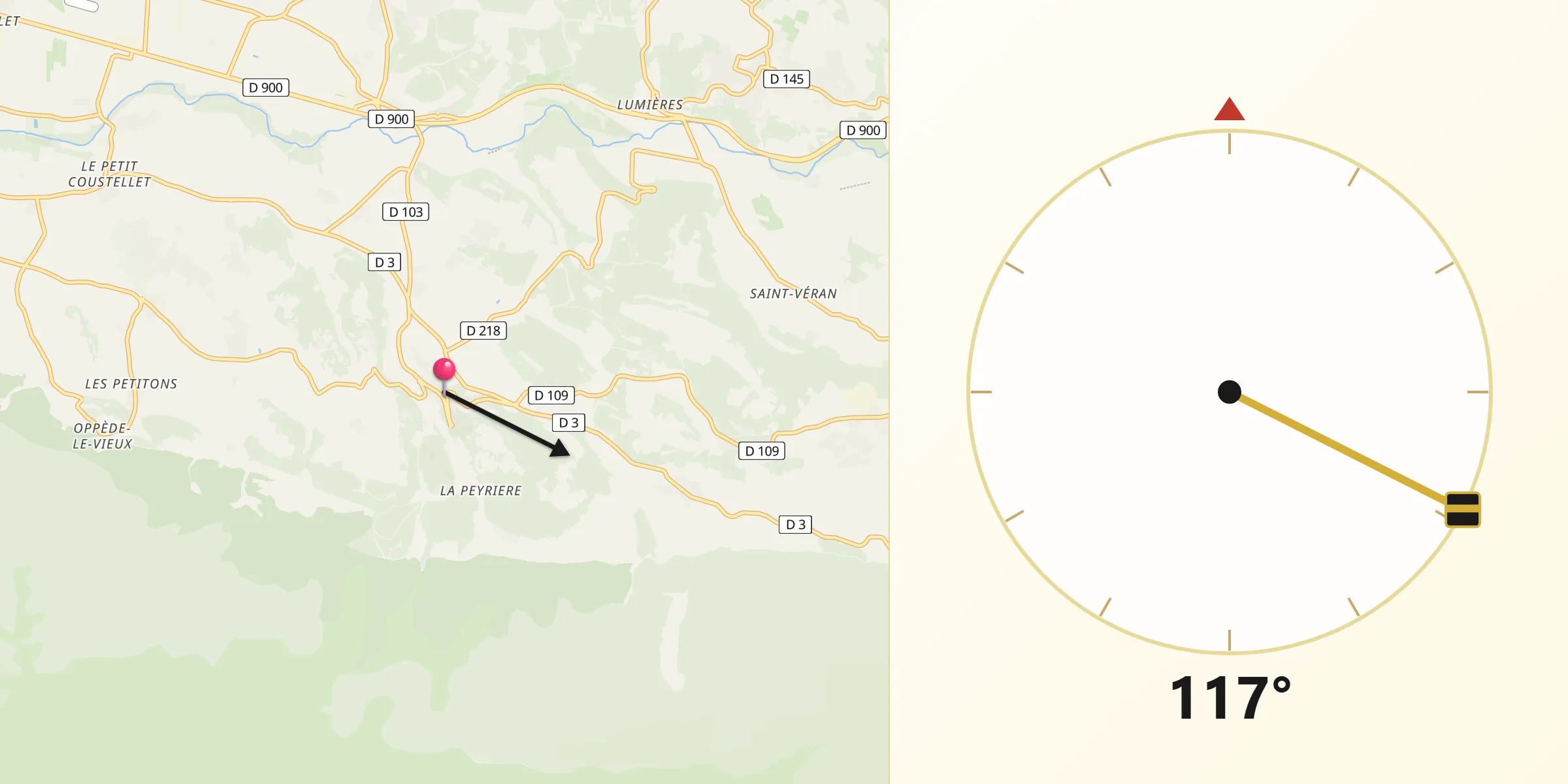 Direction vers la Qibla depuis Ménerbes