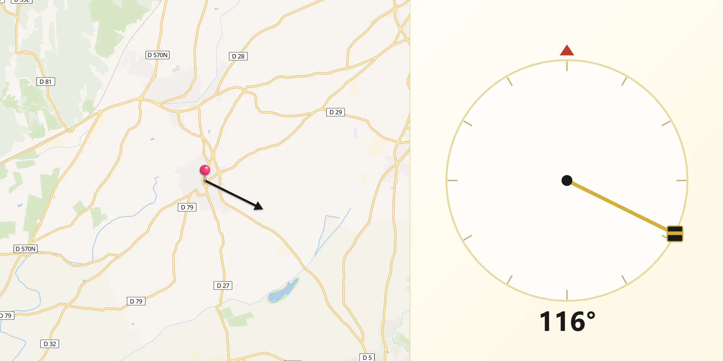 Direction vers la Qibla depuis Maillane