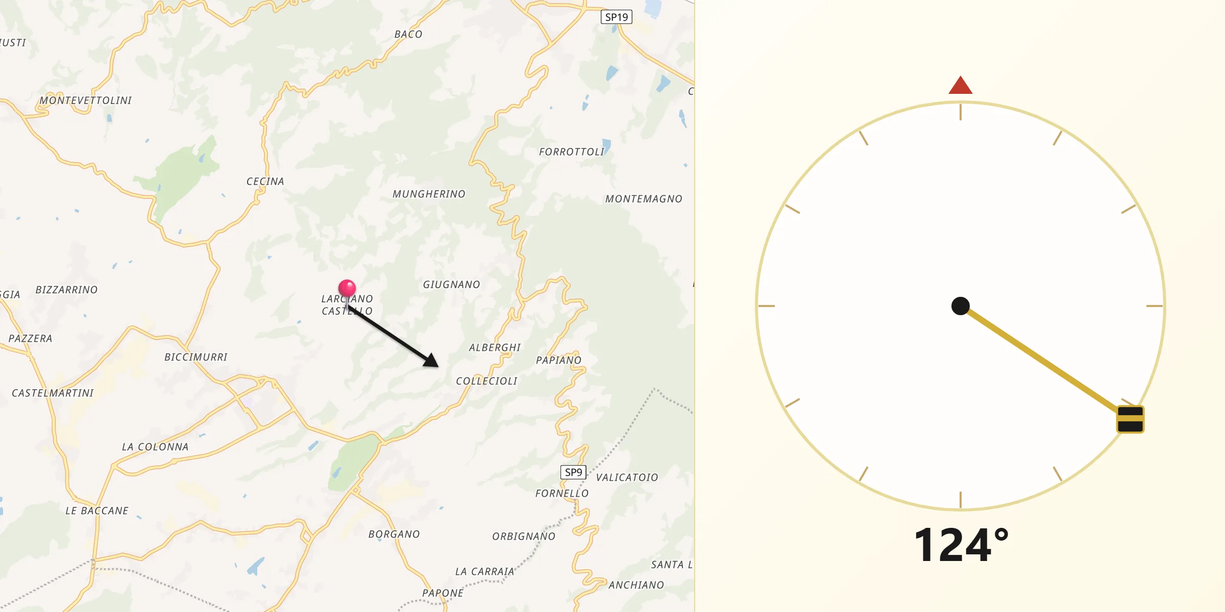 Direzione della Qibla da Larciano
