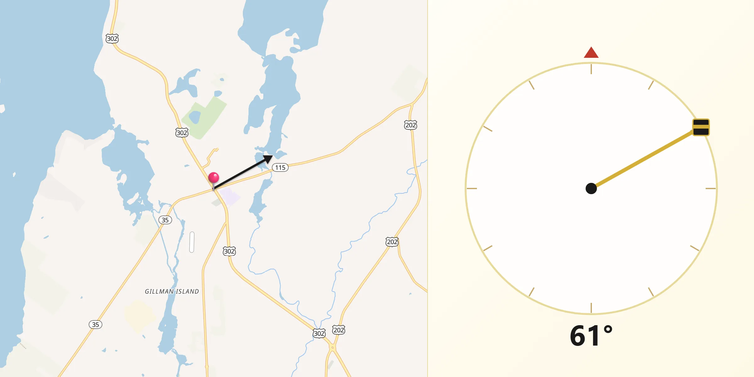 Qibla Direction from North Windham