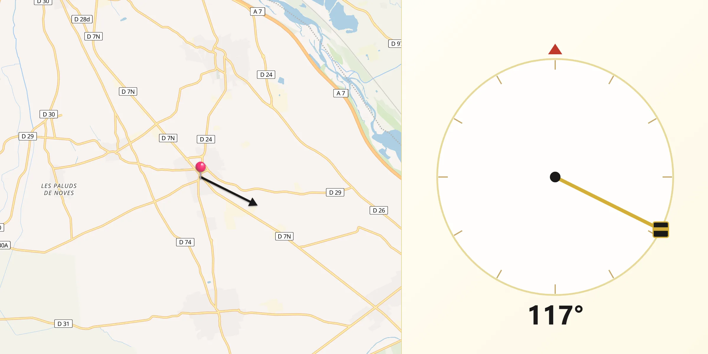 Direction vers la Qibla depuis Saint-Andiol