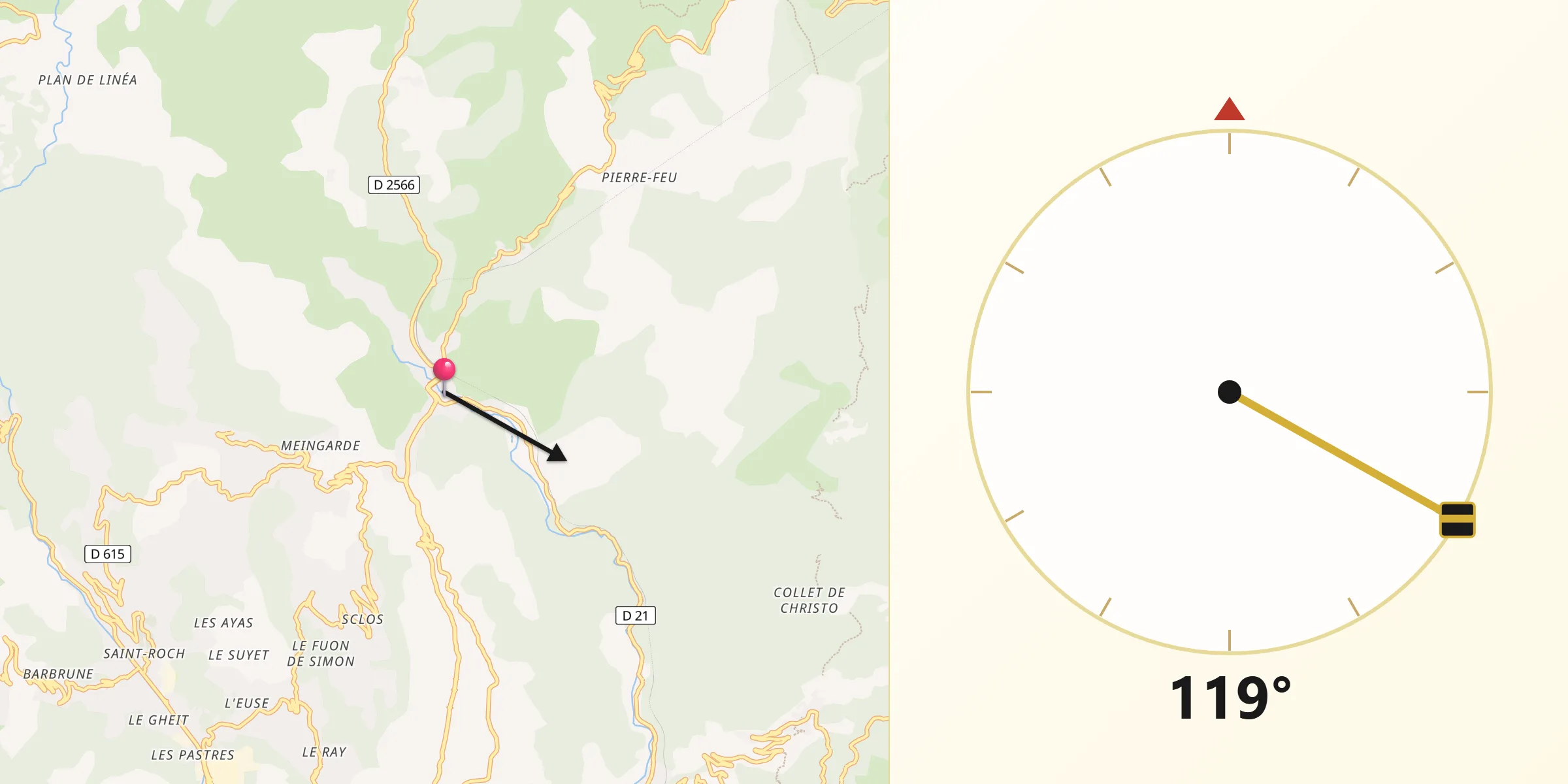 Direction vers la Qibla depuis L’Escarène