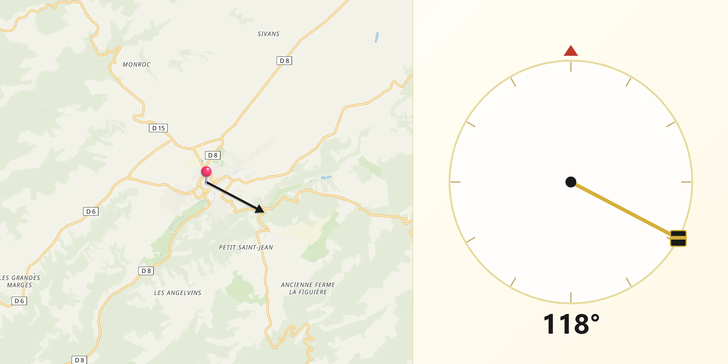 Direction vers la Qibla depuis Valensole