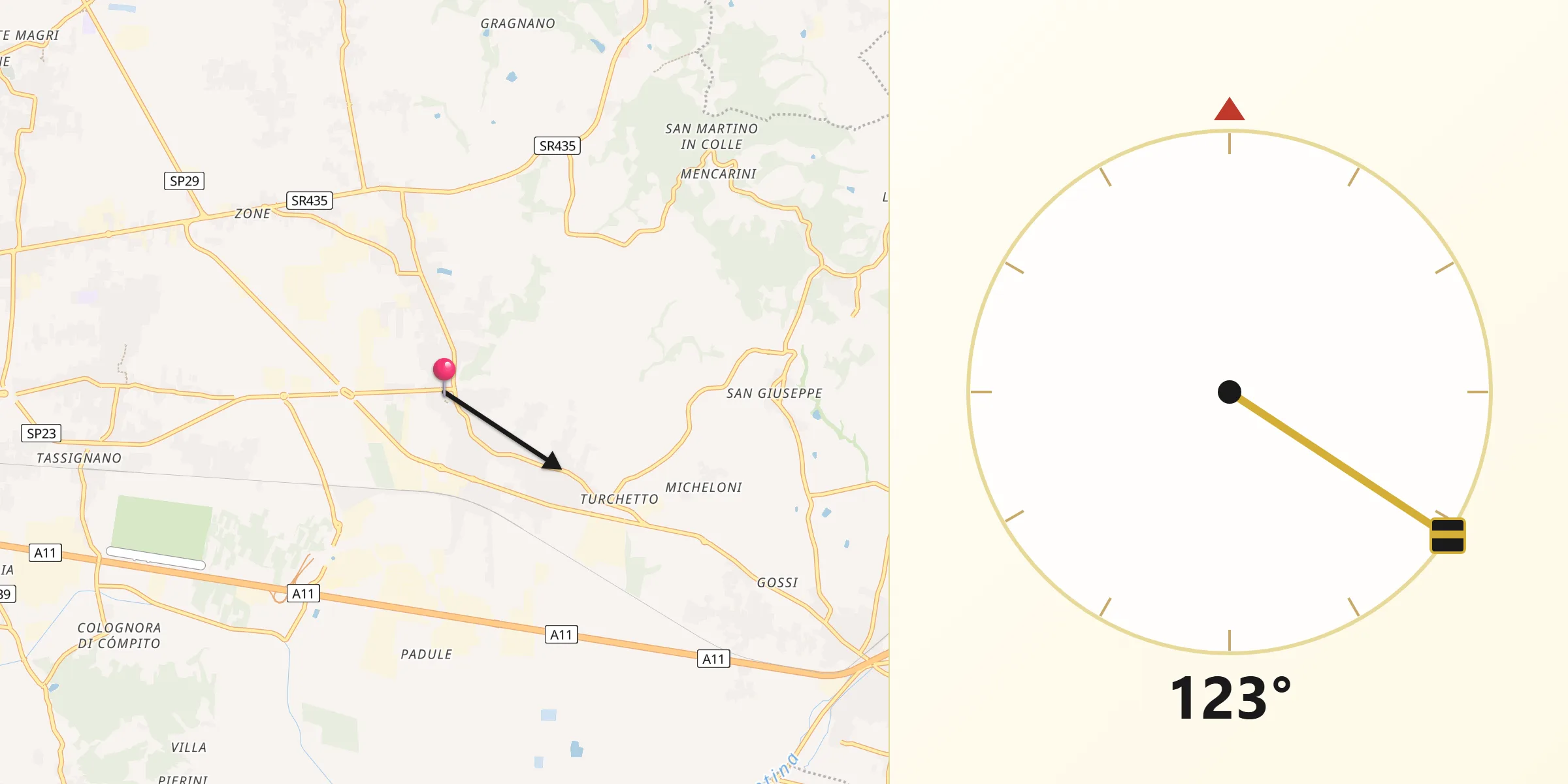 Direzione della Qibla da Porcari