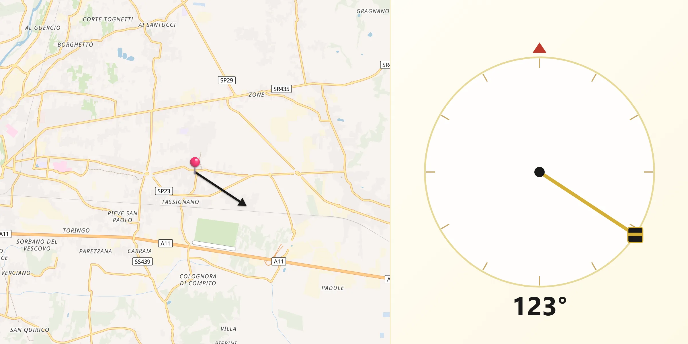 Direzione della Qibla da Capannori