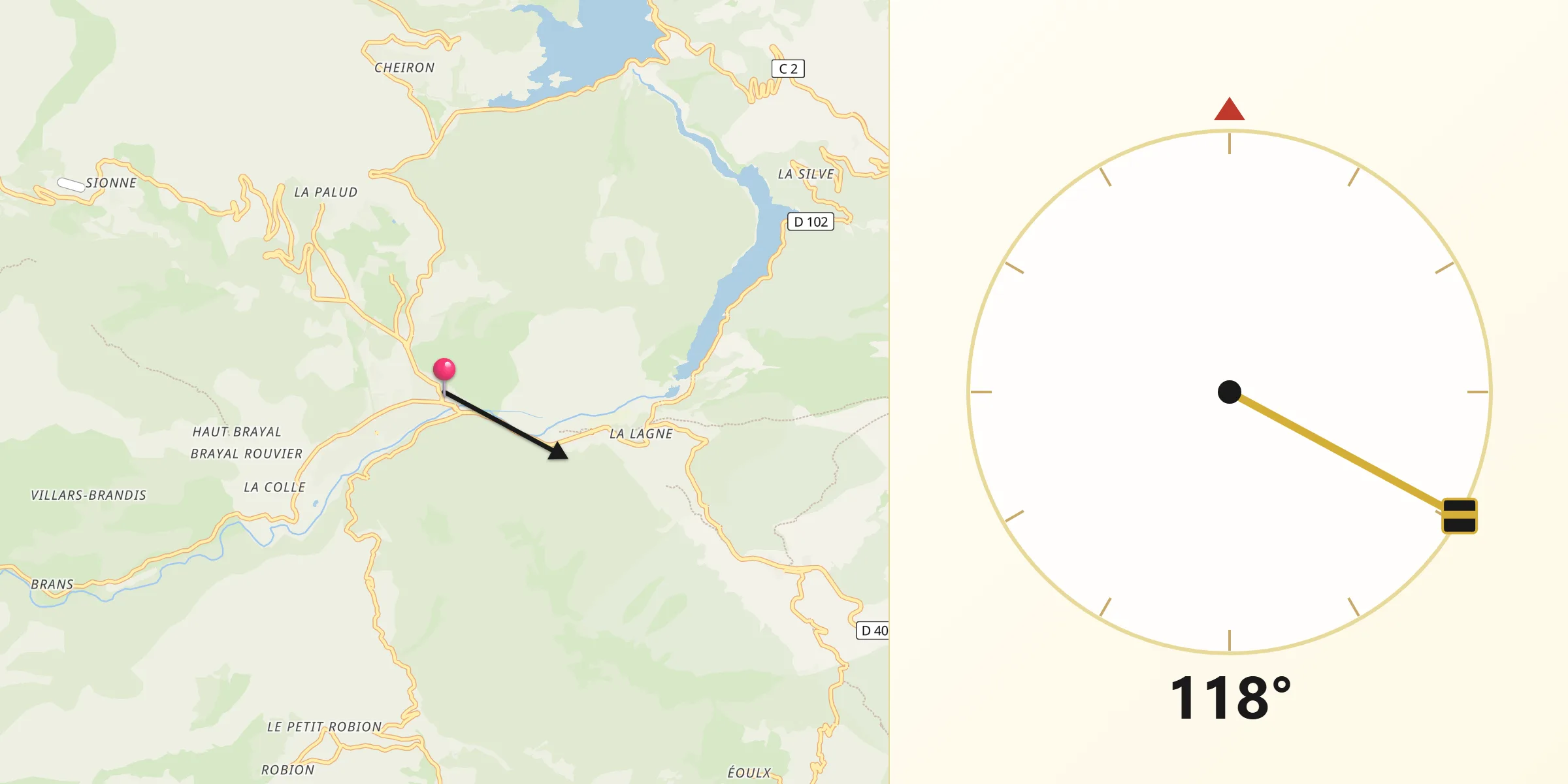 Direction vers la Qibla depuis Castellane