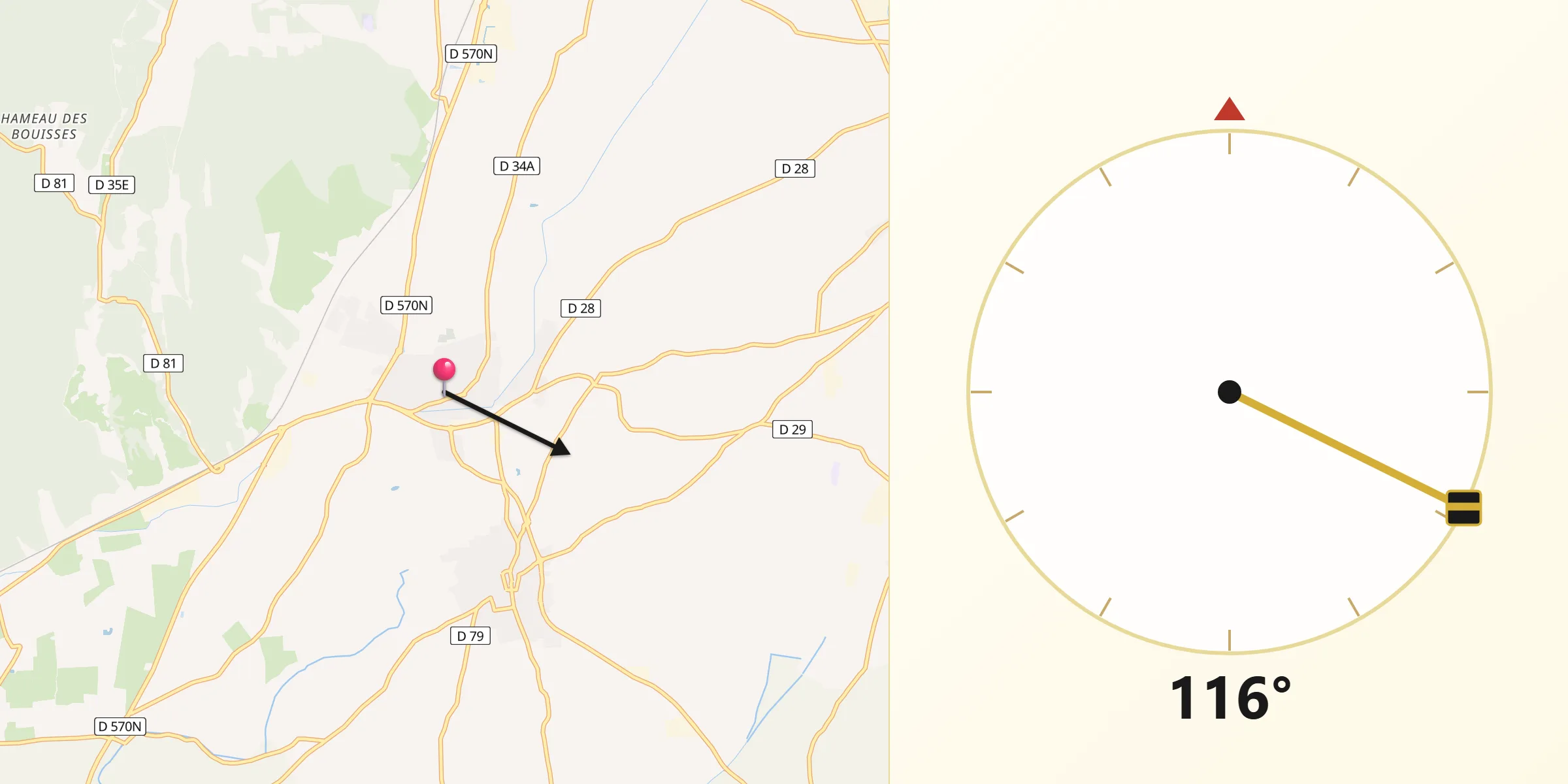 Direction vers la Qibla depuis Graveson