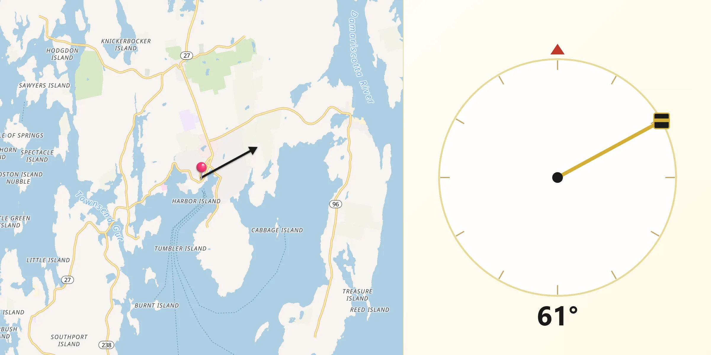 Qibla Direction from Boothbay Harbor