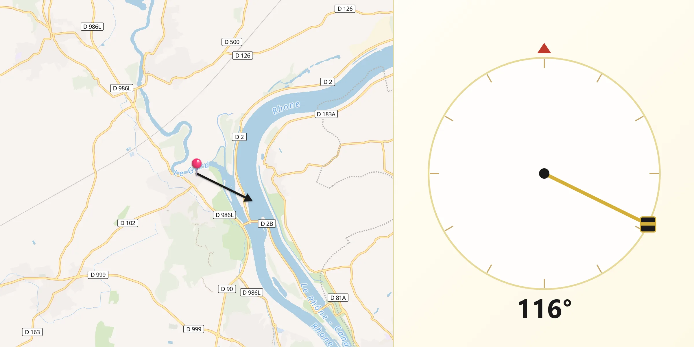 Direction vers la Qibla depuis Comps