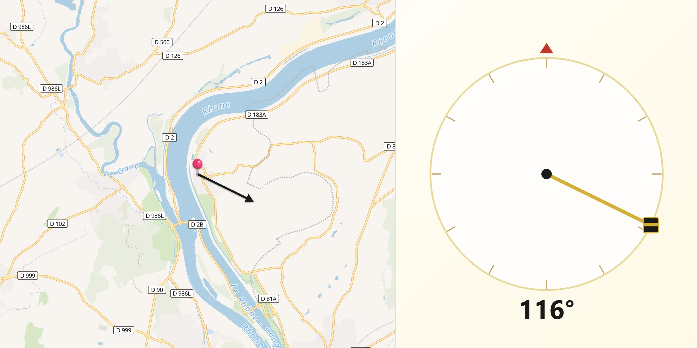 Direction vers la Qibla depuis Vallabrègues