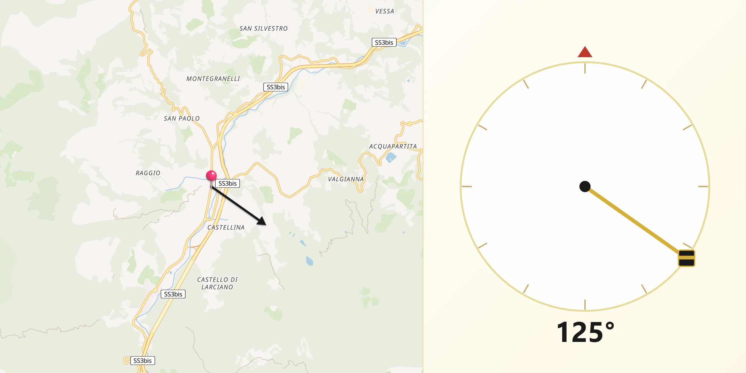 Direzione della Qibla da San Piero in Bagno