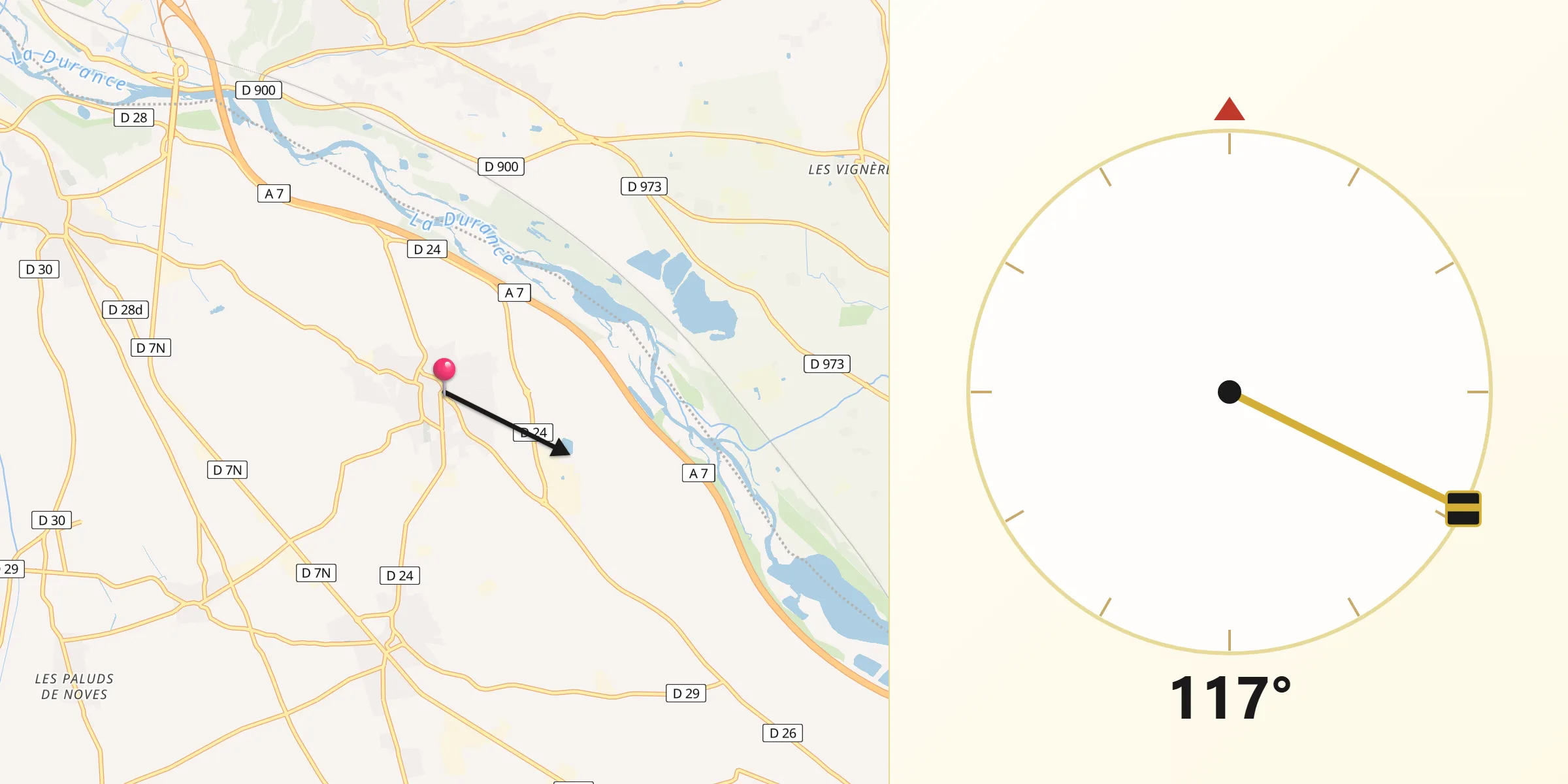 Direction vers la Qibla depuis Cabannes