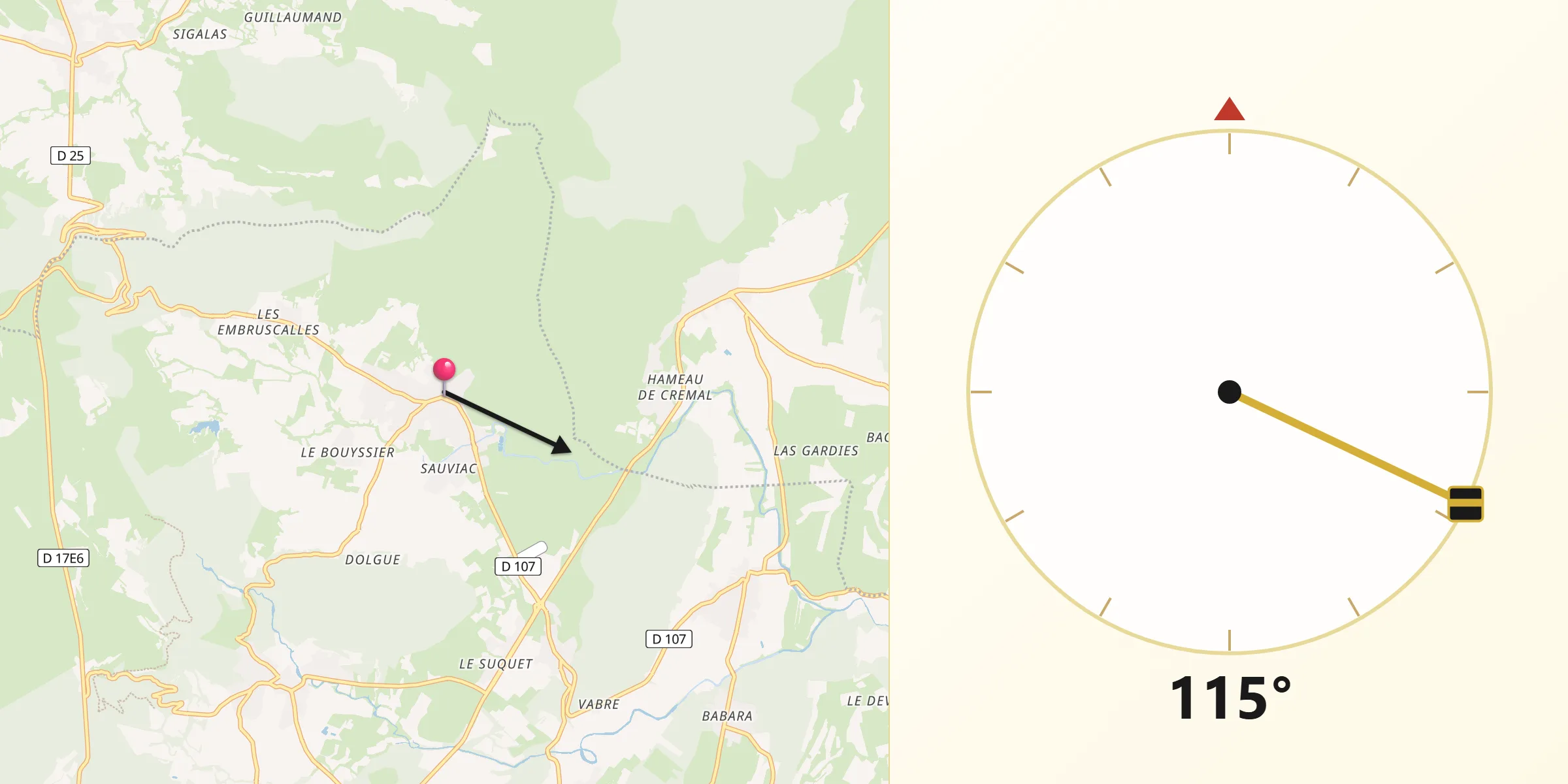 Direction vers la Qibla depuis Claret