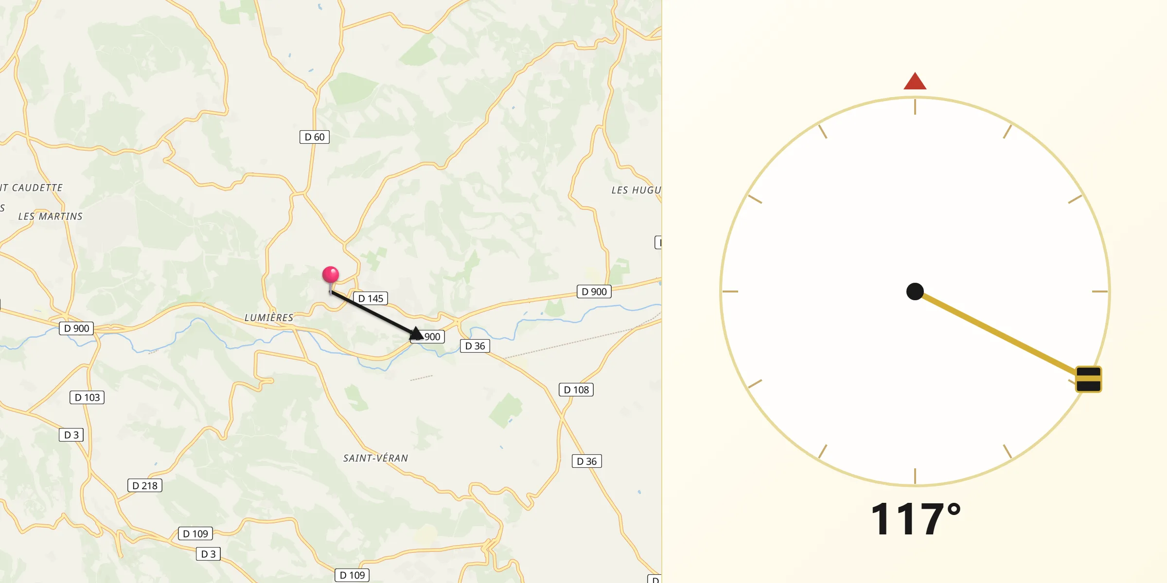 Direction vers la Qibla depuis Goult