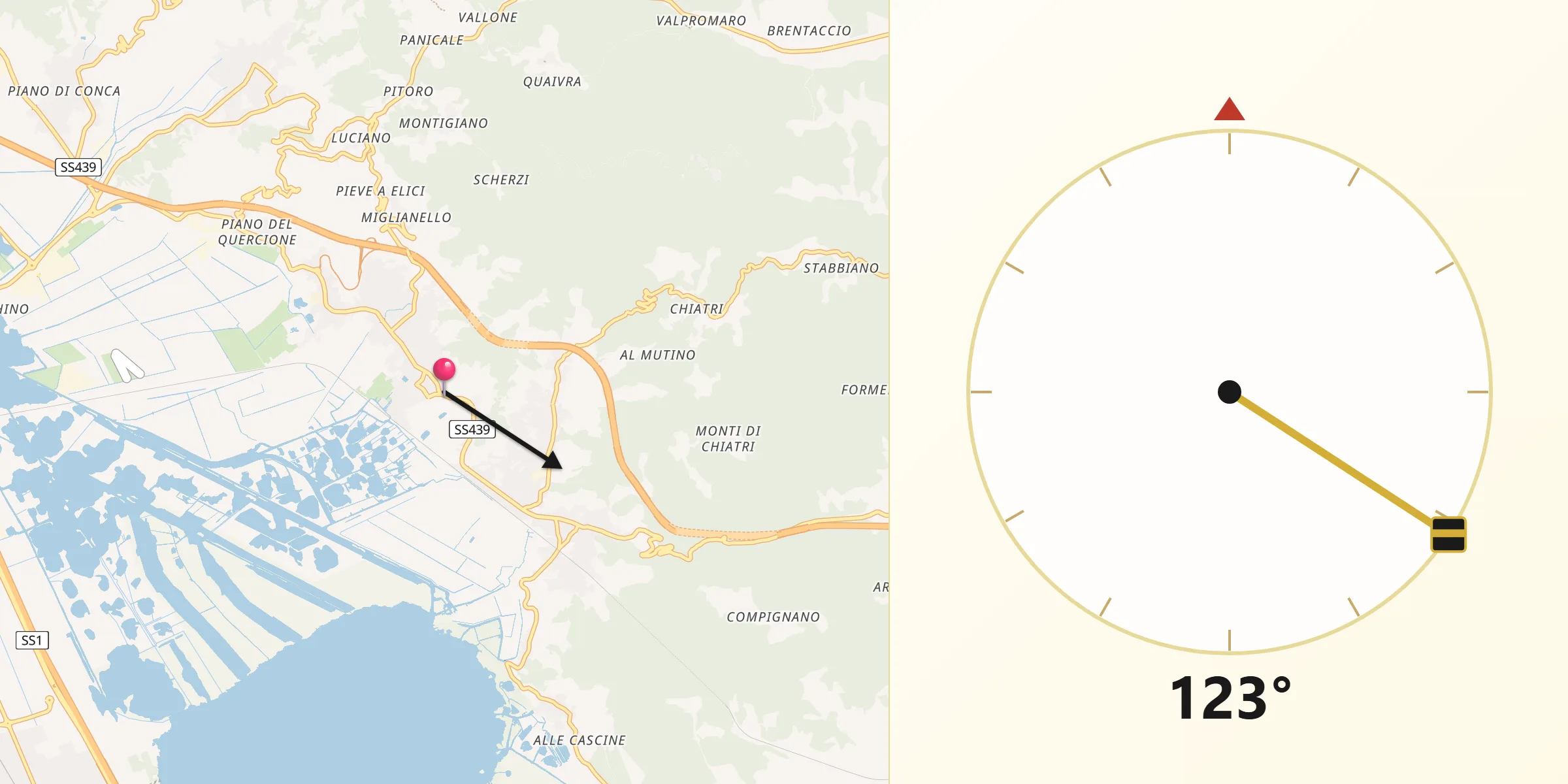 Direzione della Qibla da Massarosa