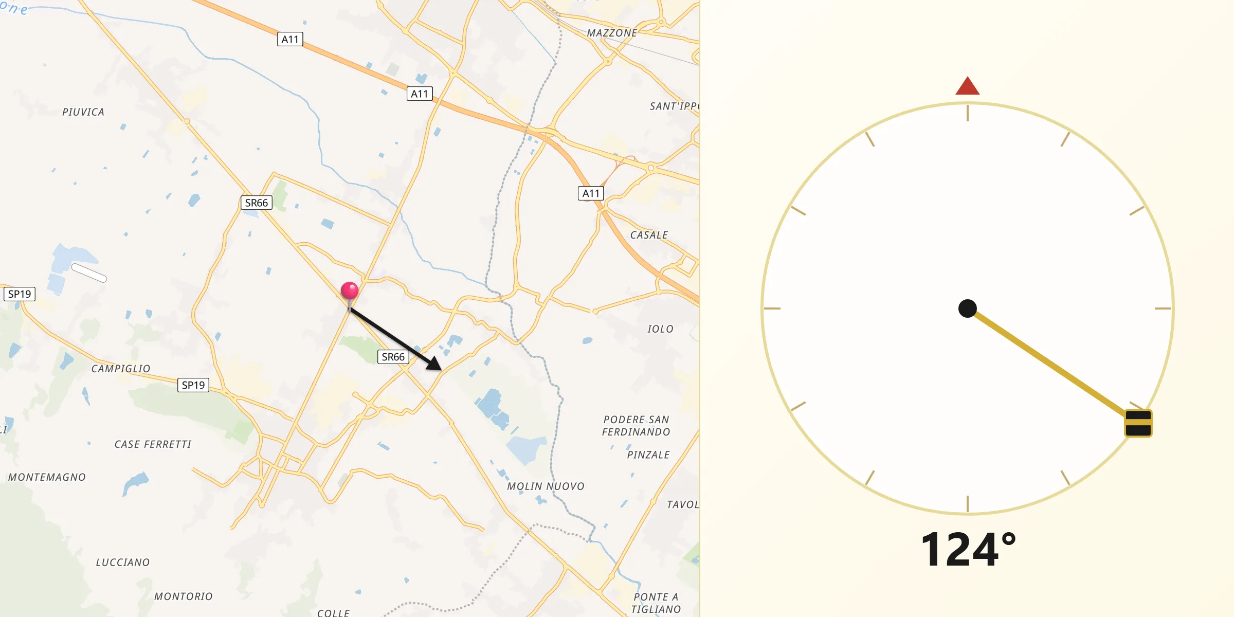 Direzione della Qibla da Vignole-Olmi