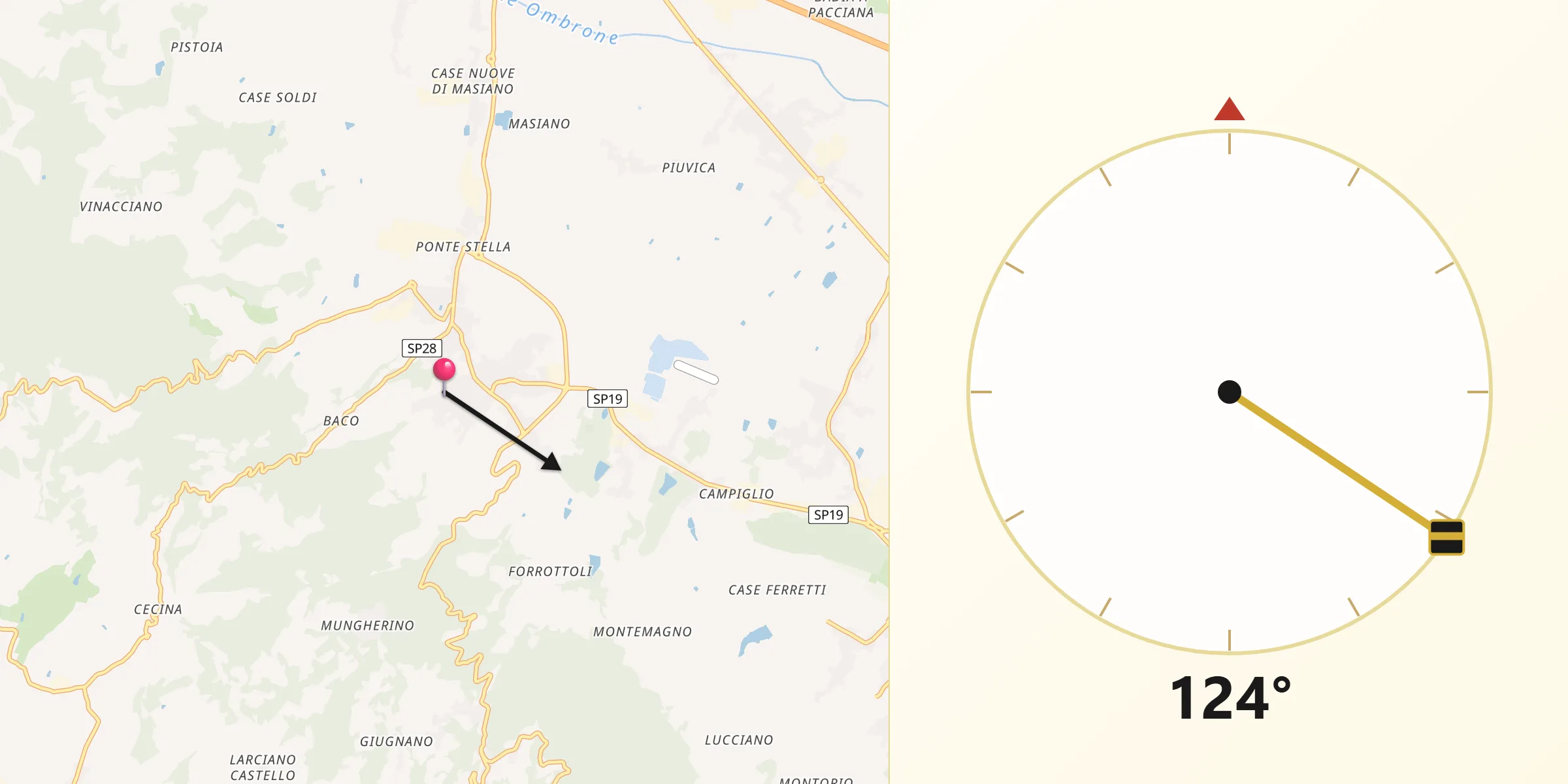 Direzione della Qibla da Cantagrillo-Casalguidi