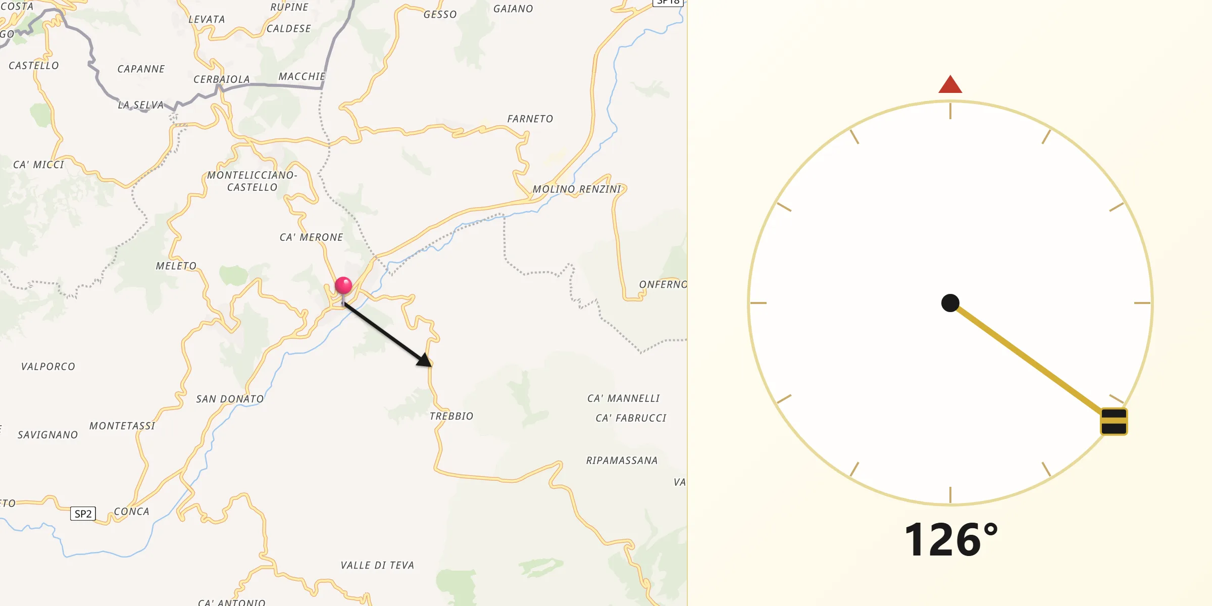 Direzione della Qibla da Mercatino Conca