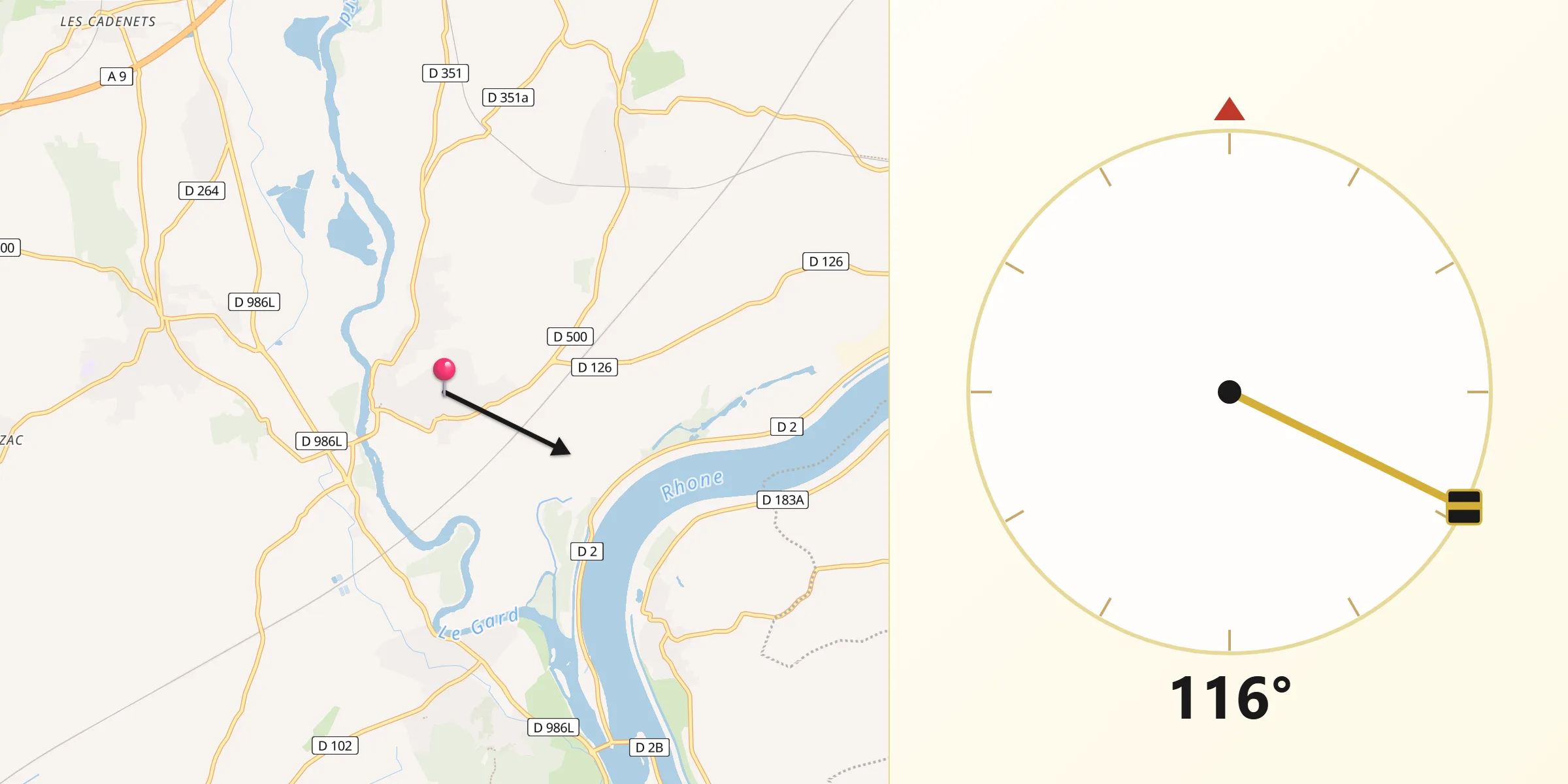 Direction vers la Qibla depuis Montfrin
