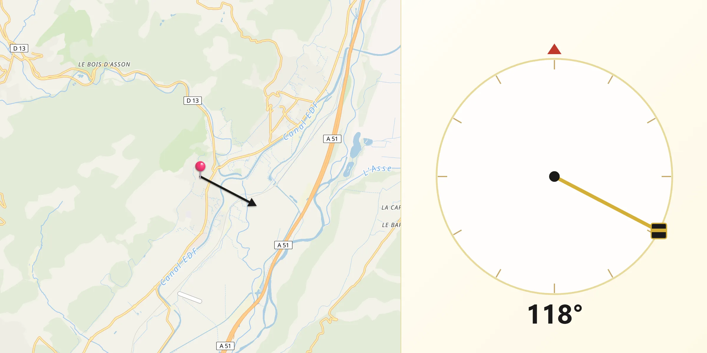 Direction vers la Qibla depuis Volx