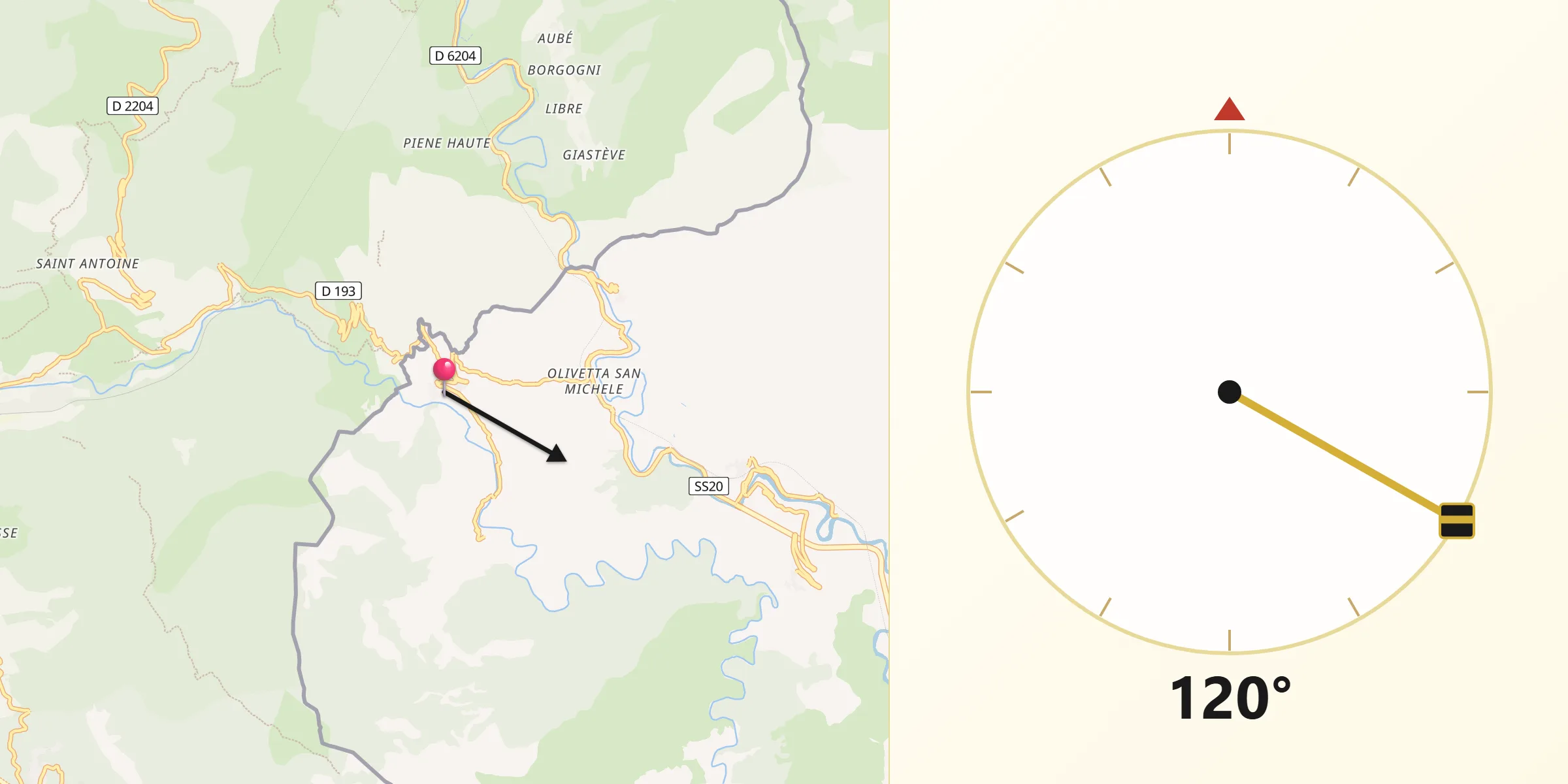 Direzione della Qibla da Olivetta San Michele