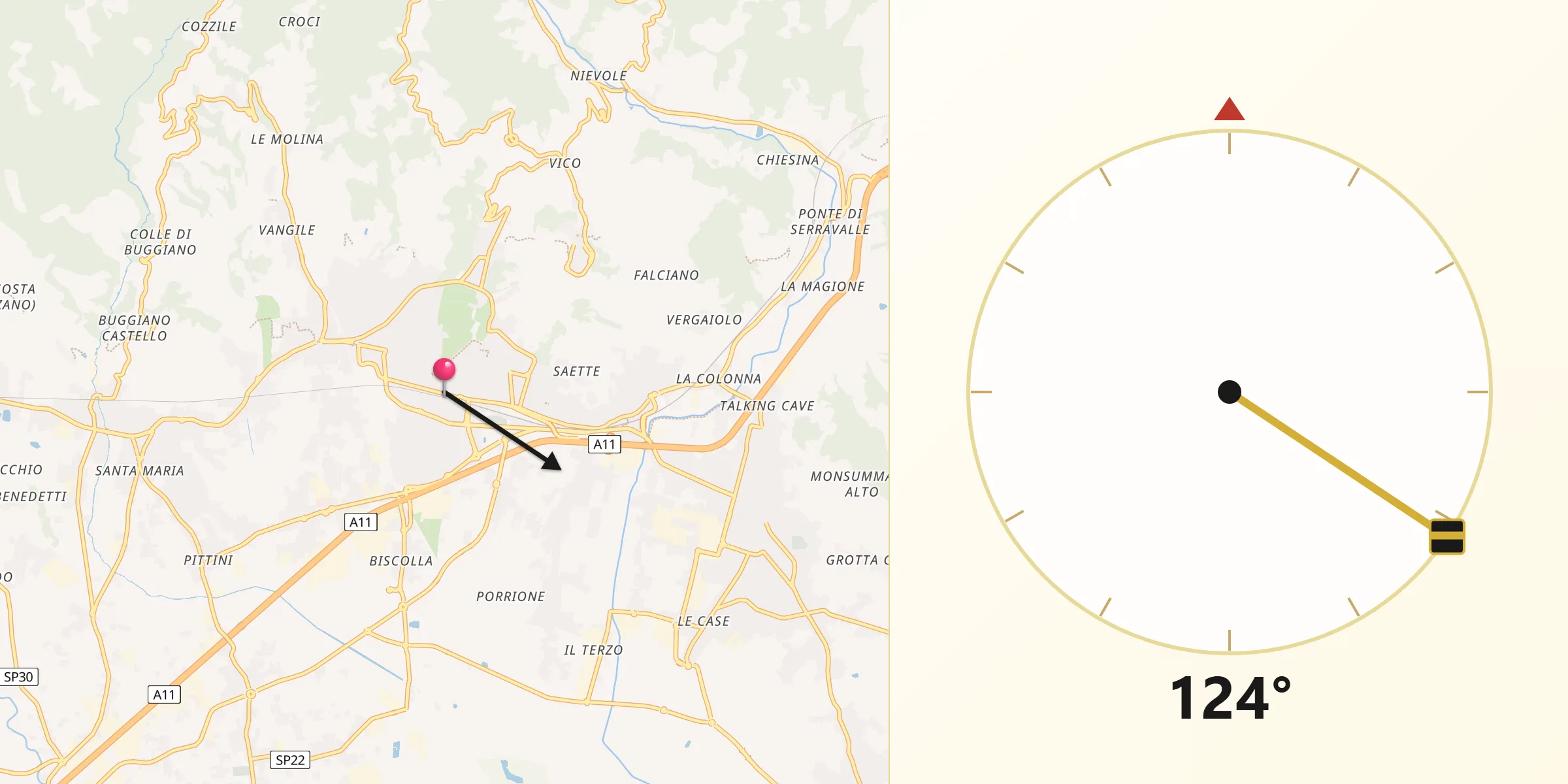 Direzione della Qibla da Montecatini Terme