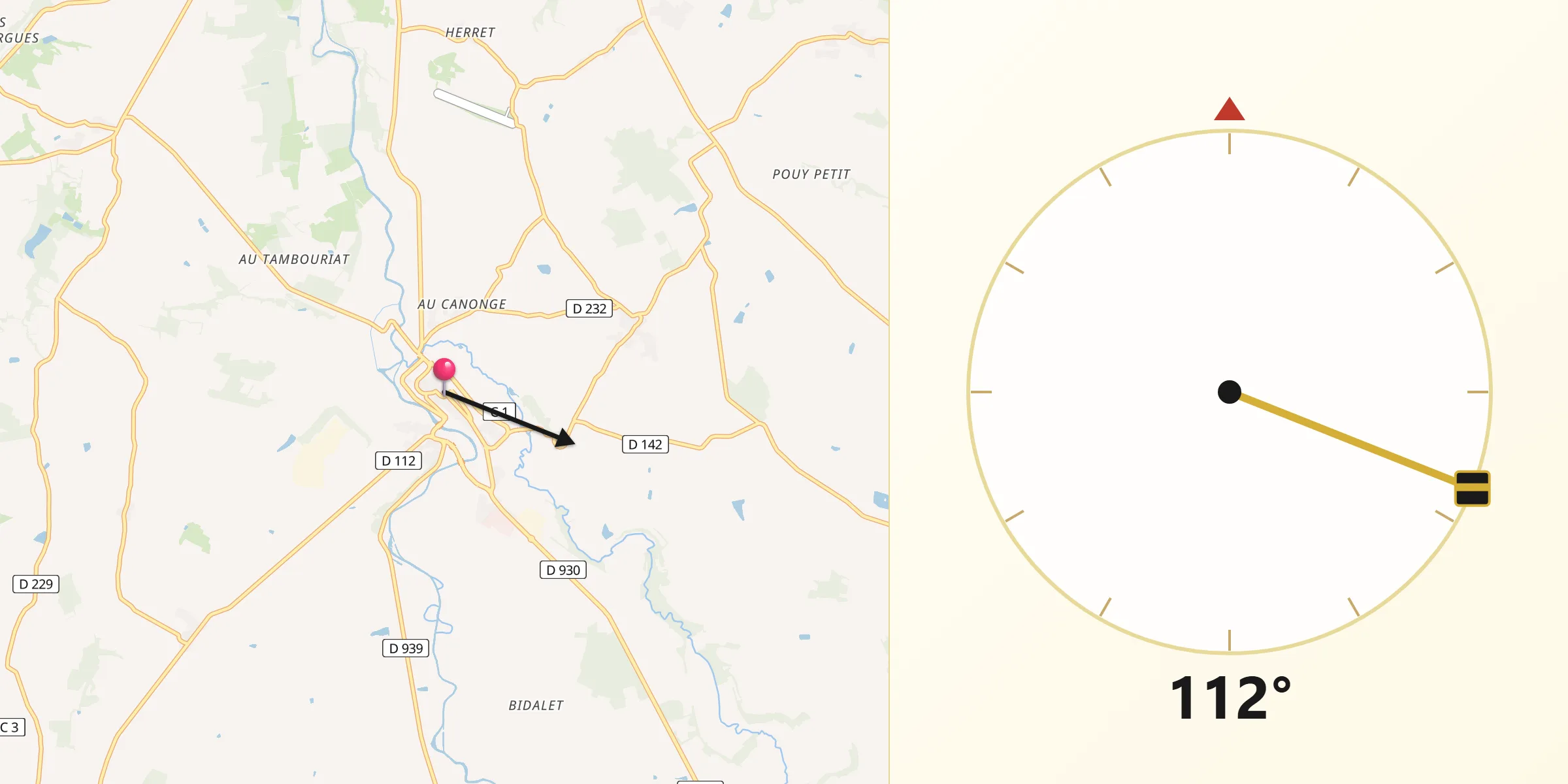 Direction vers la Qibla depuis Valence-sur-Baïse