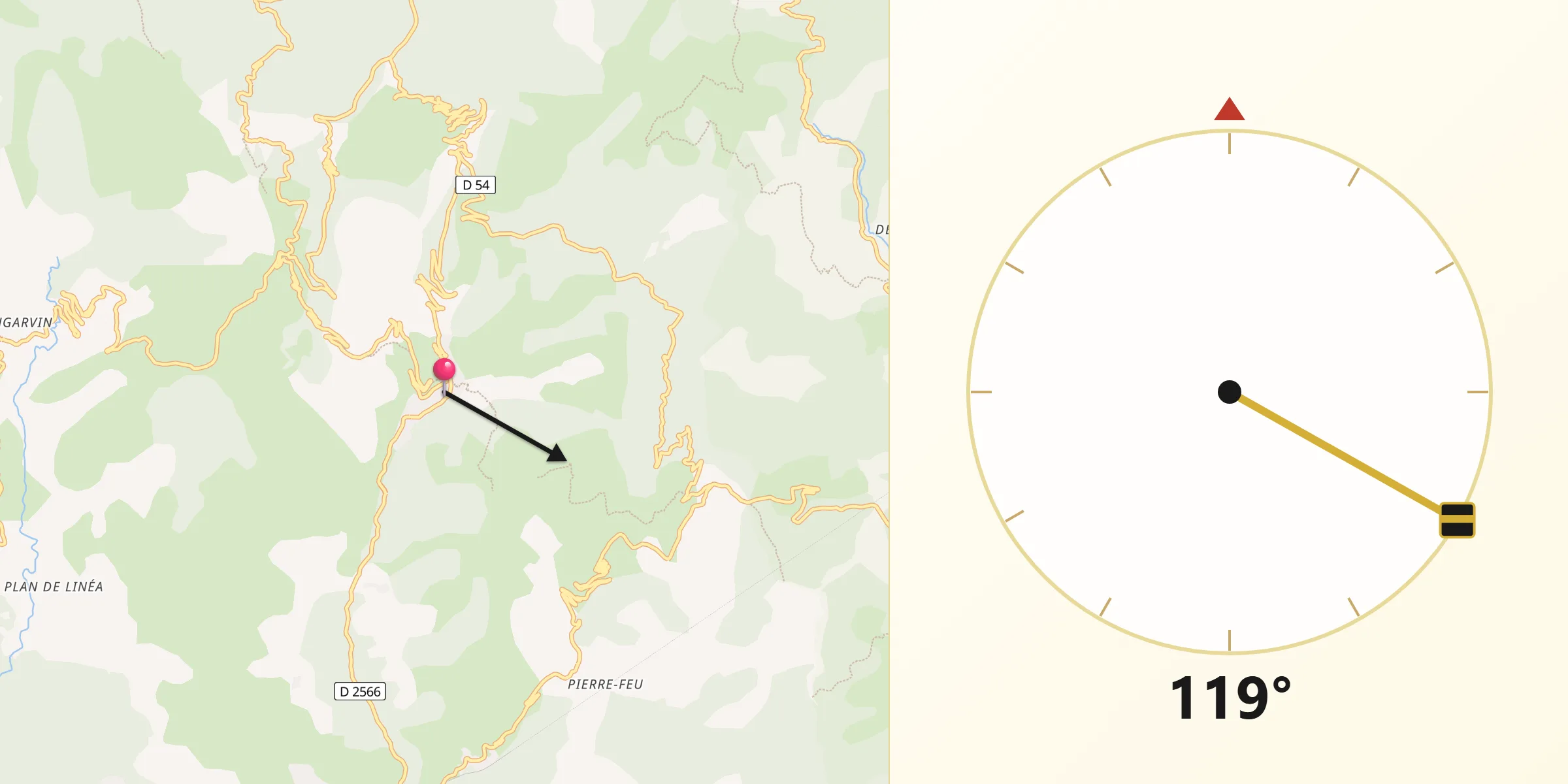 Direction vers la Qibla depuis Lucéram