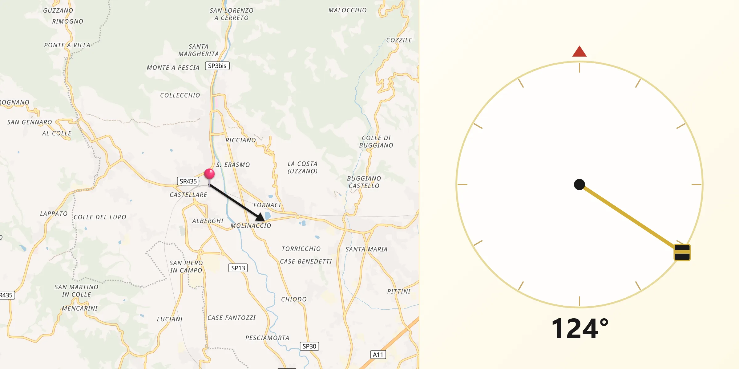 Direzione della Qibla da Pescia