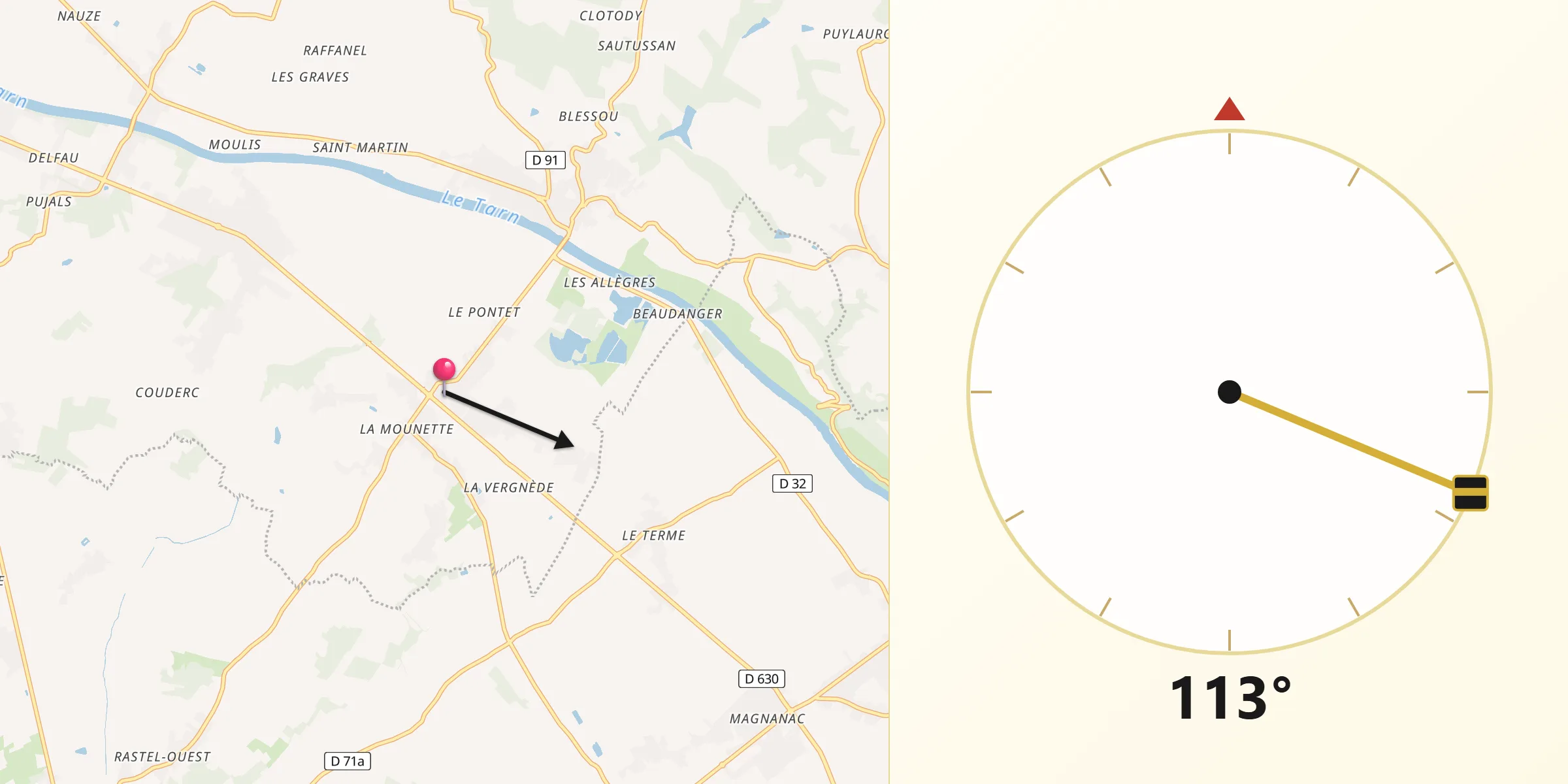Direction vers la Qibla depuis Nohic