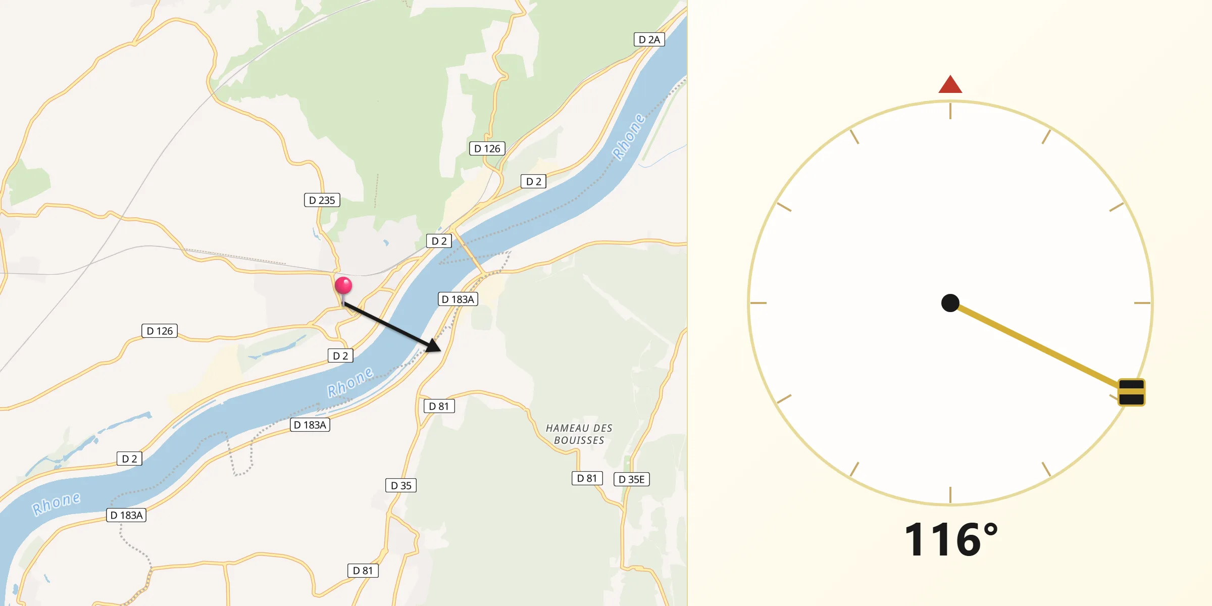 Direction vers la Qibla depuis Aramon